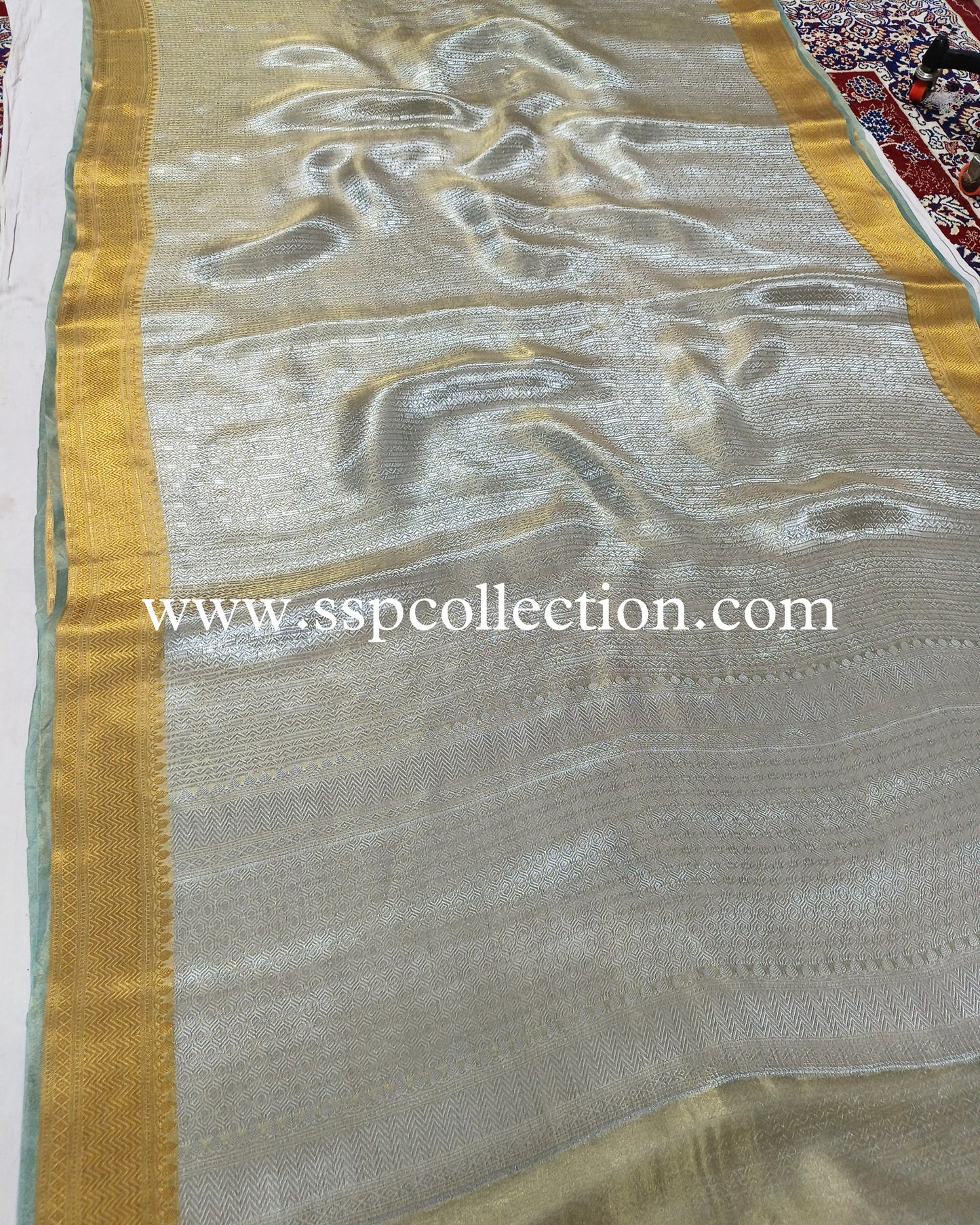 Greyish-Teal Pure Tissue Silk Tanchoi Brocade Banarasi Saree