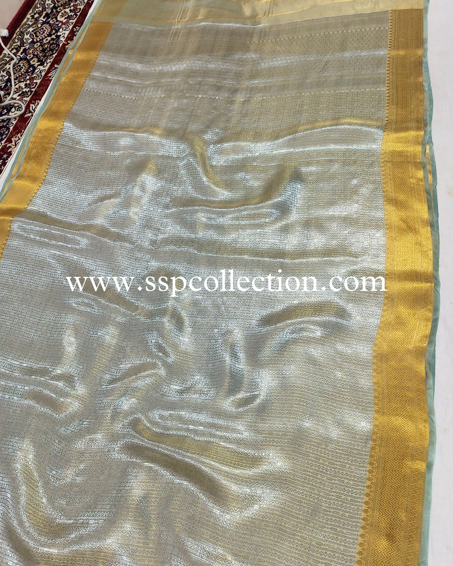 Greyish-Teal Pure Tissue Silk Tanchoi Brocade Banarasi Saree
