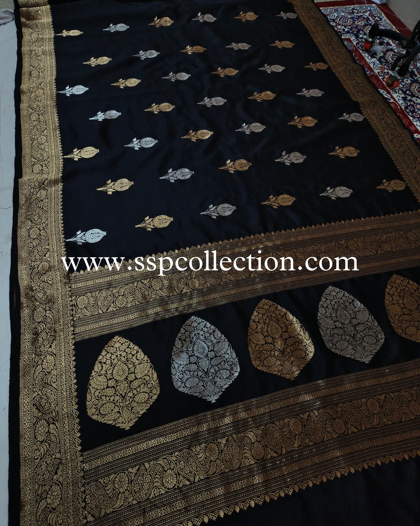 Black Pure Mango Silk Banarasi Saree