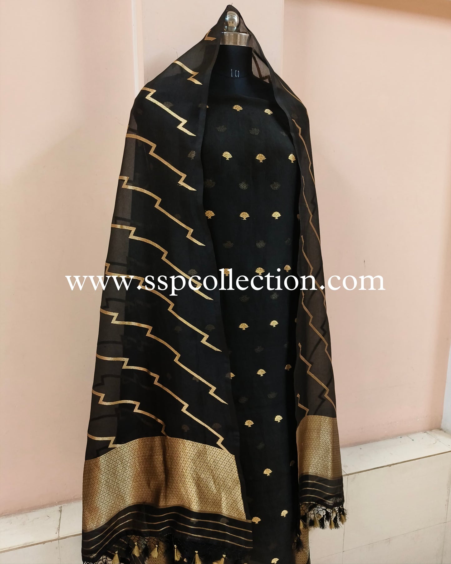 Black Pure Kora Silk Banarasi Suit