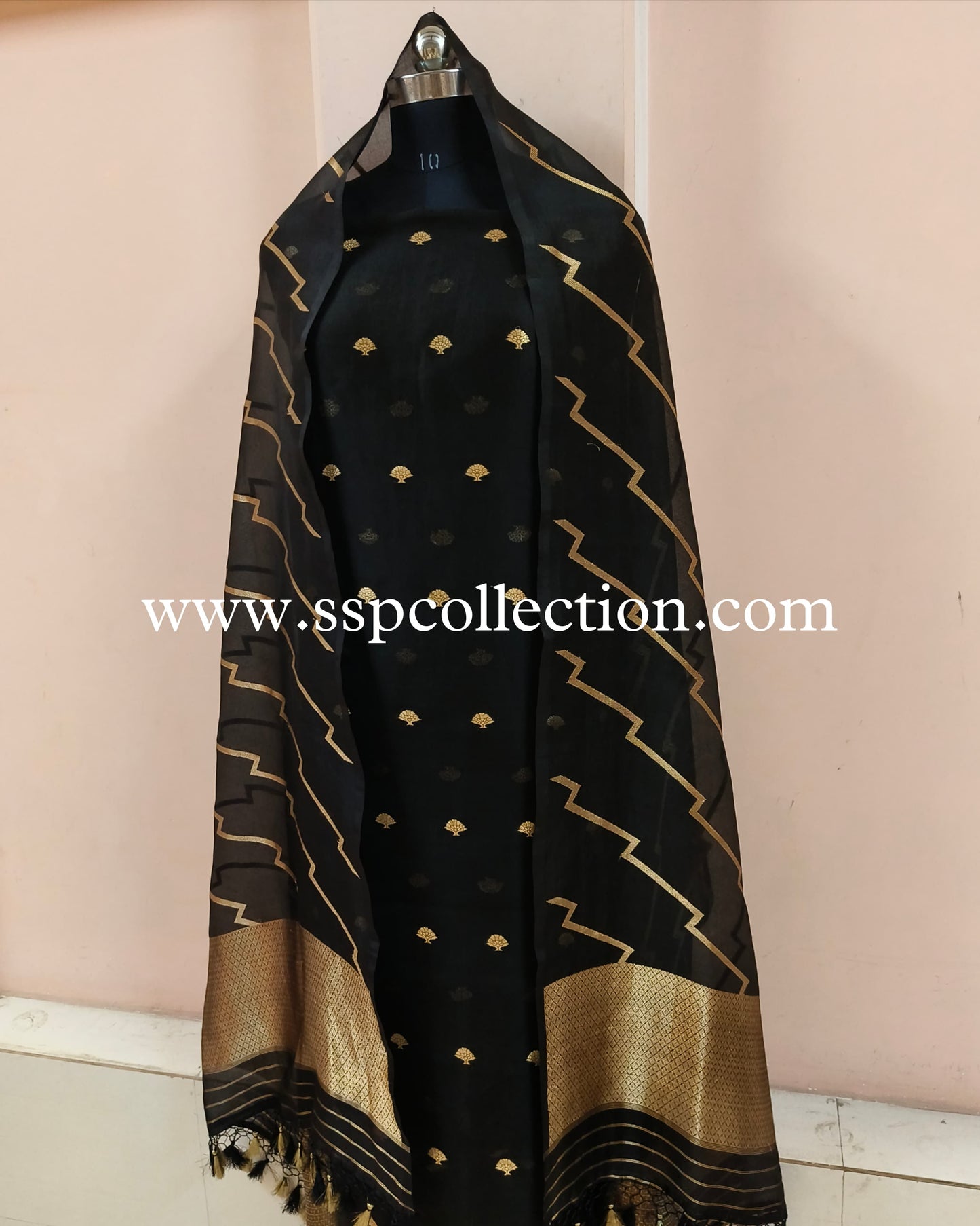 Black Pure Kora Silk Banarasi Suit