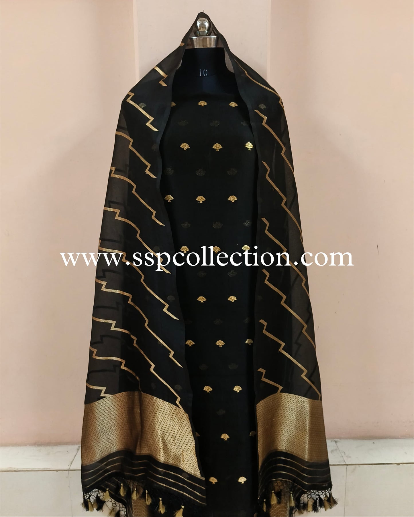 Black Pure Kora Silk Banarasi Suit