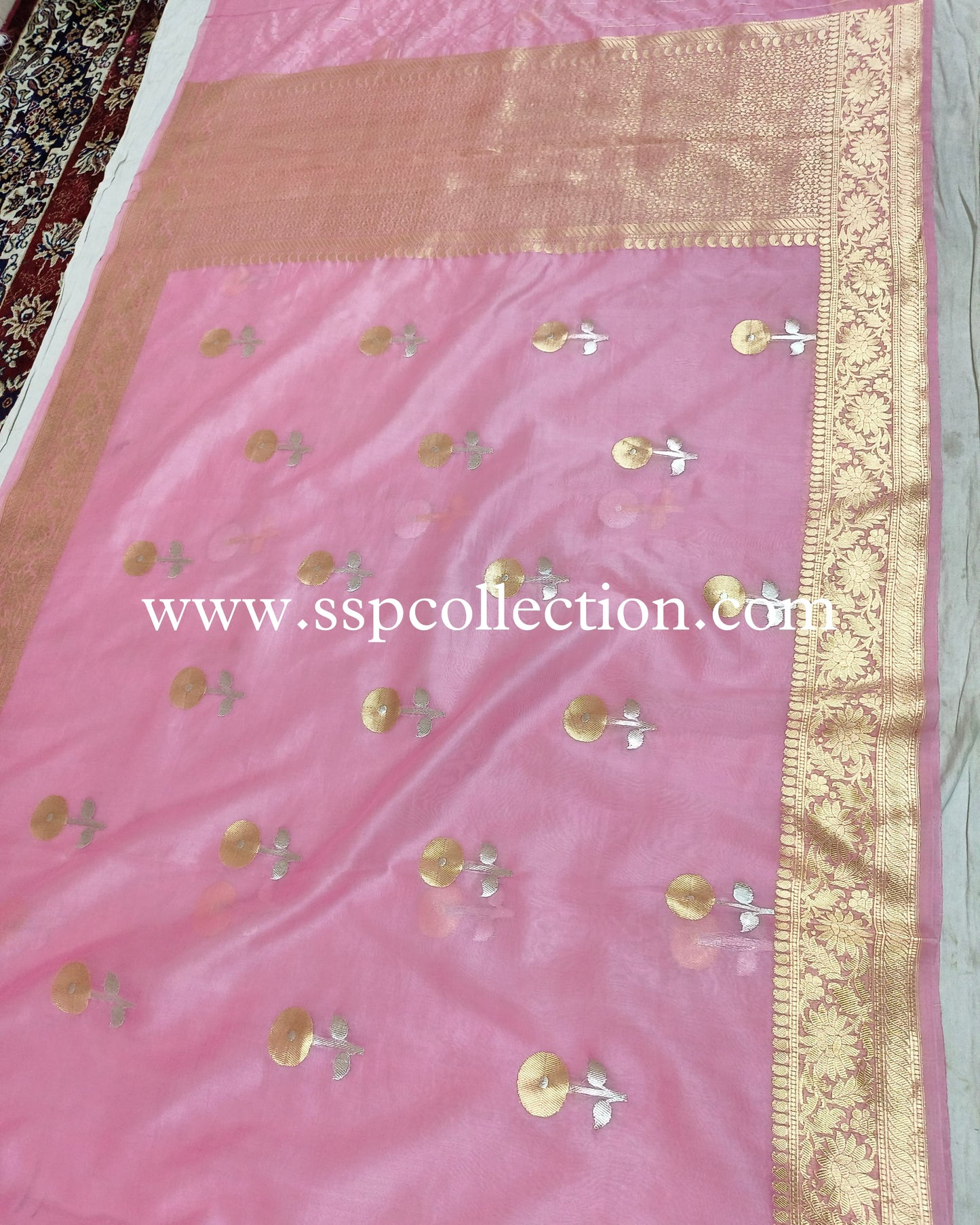 Rose-Pink Pure Kora Silk Banarasi Saree