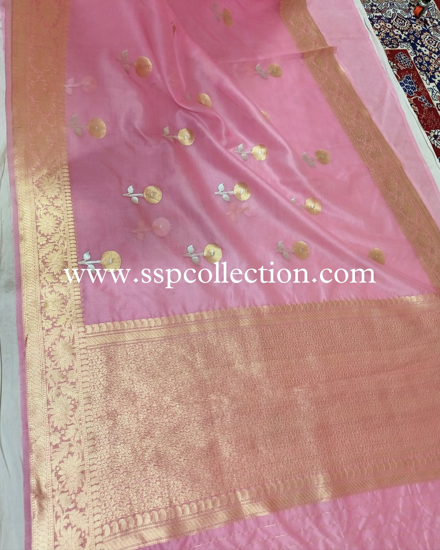 Rose-Pink Pure Kora Silk Banarasi Saree