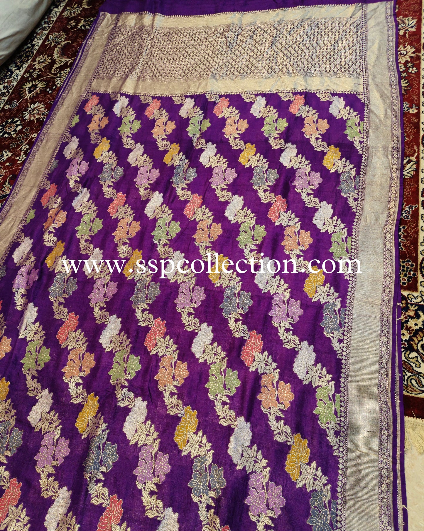 Purple Pure Tussar Georgette Banarasi Saree
