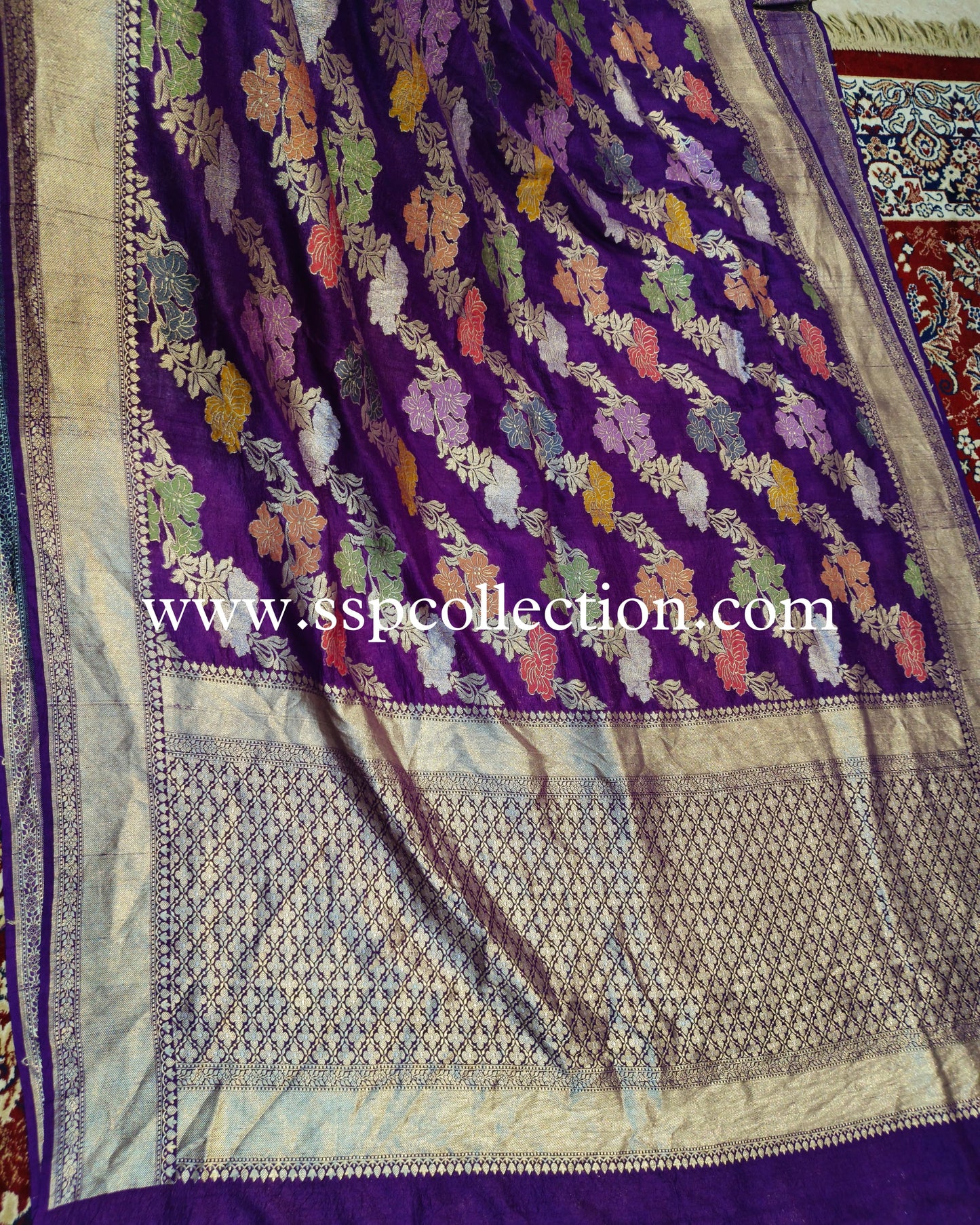 Purple Pure Tussar Georgette Banarasi Saree