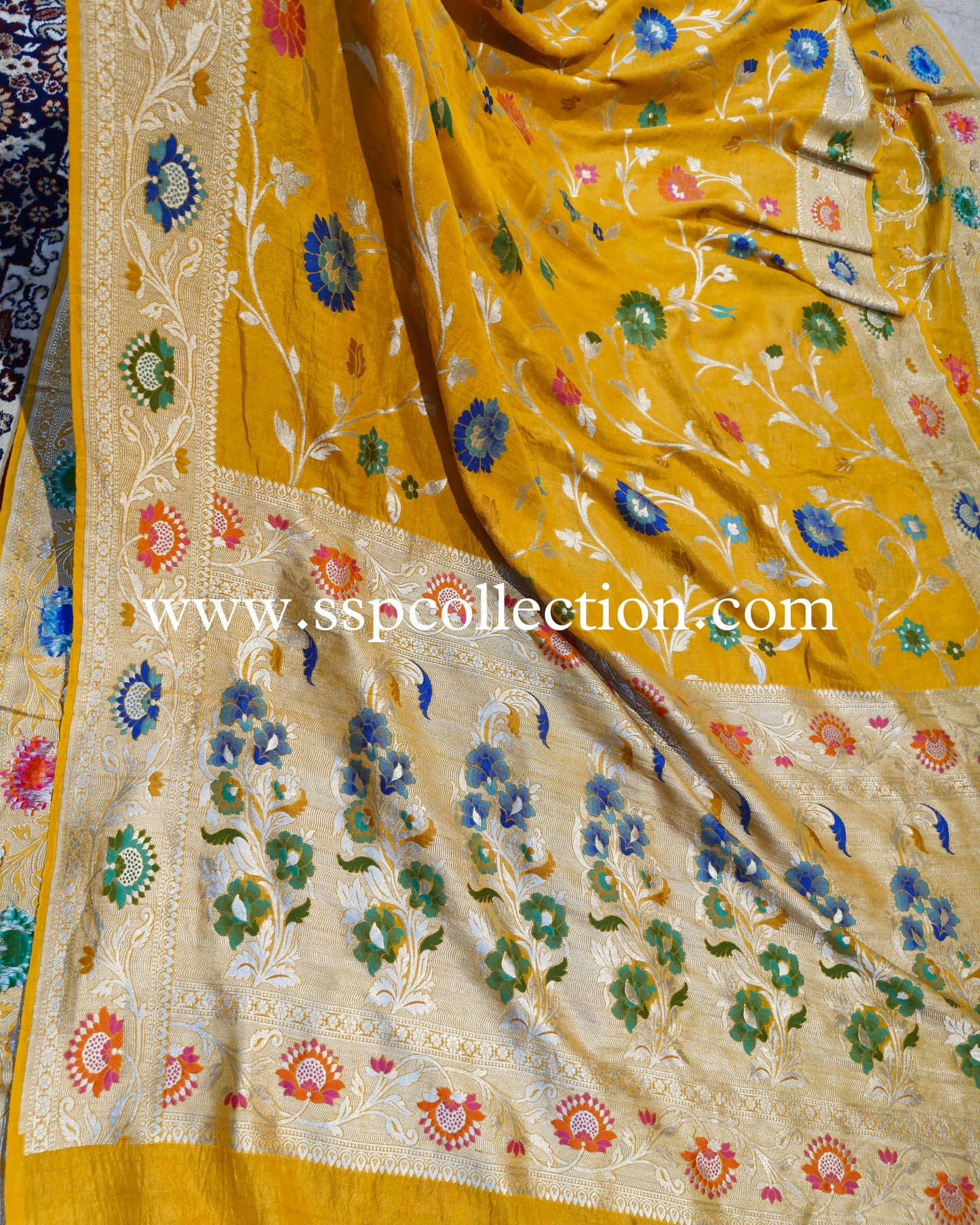 Mango-Yellow Pure Tussar Georgette Banarasi Saree