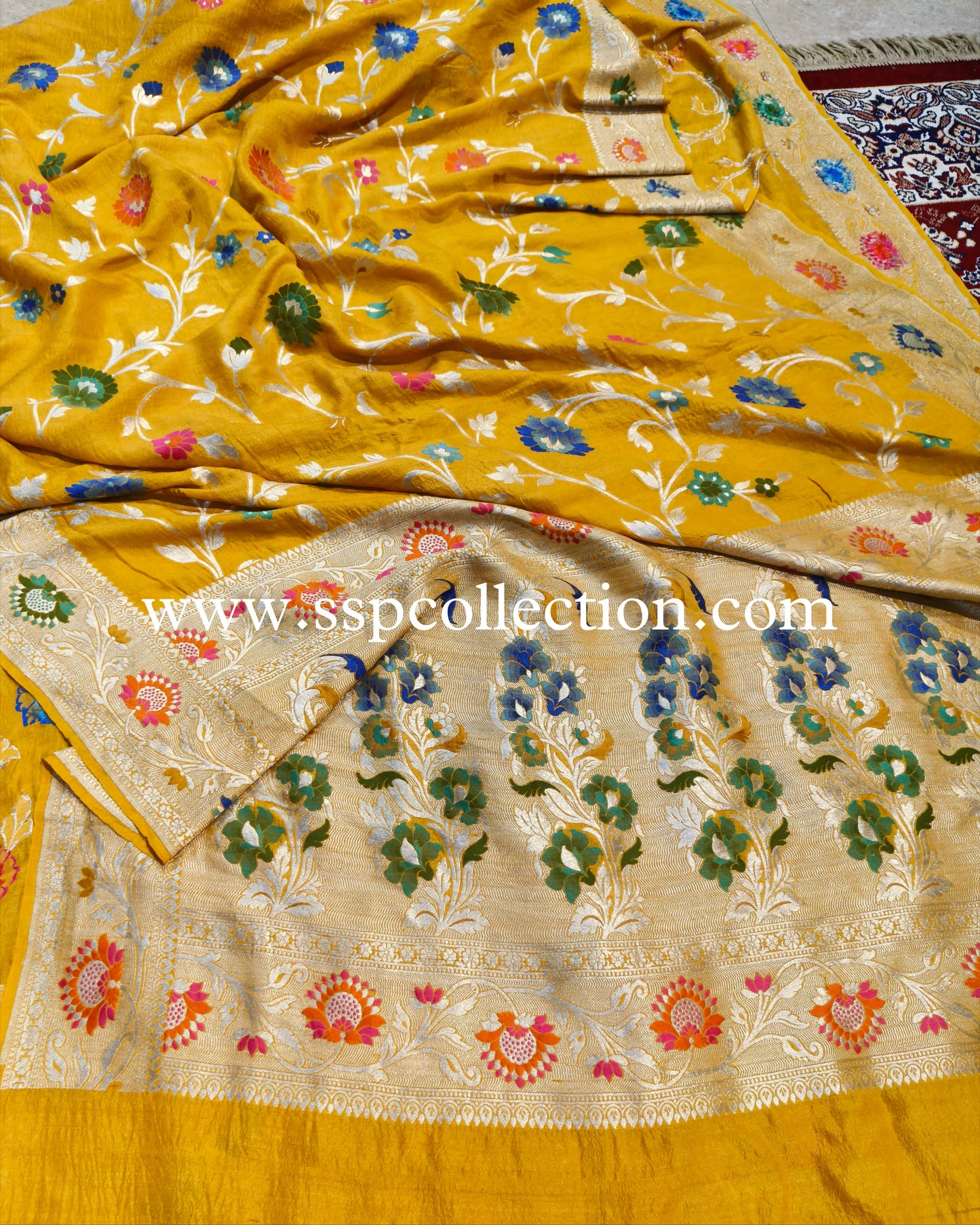 Mango-Yellow Pure Tussar Georgette Banarasi Saree