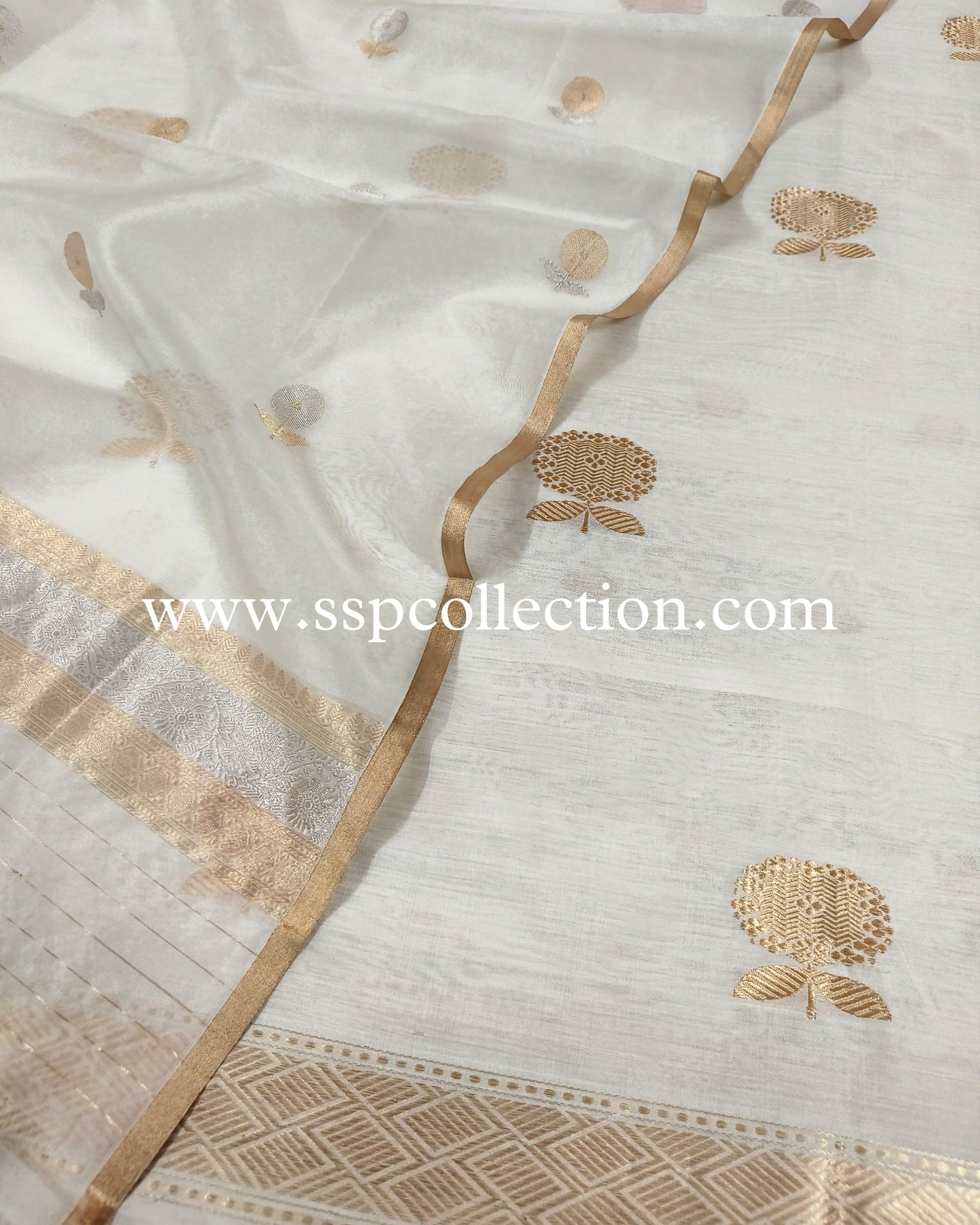 White Handwoven Pure Banarasi Suit