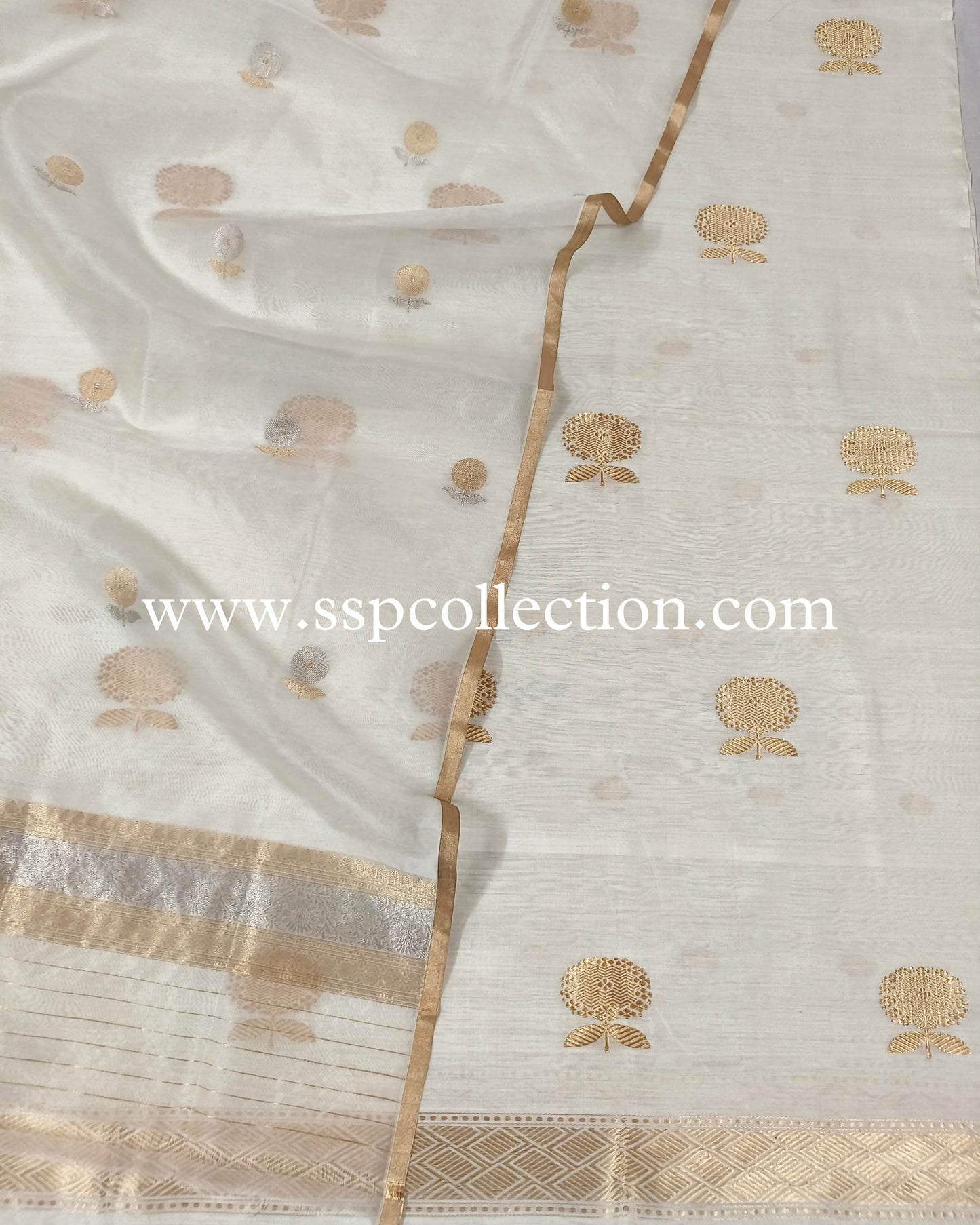White Handwoven Pure Banarasi Suit