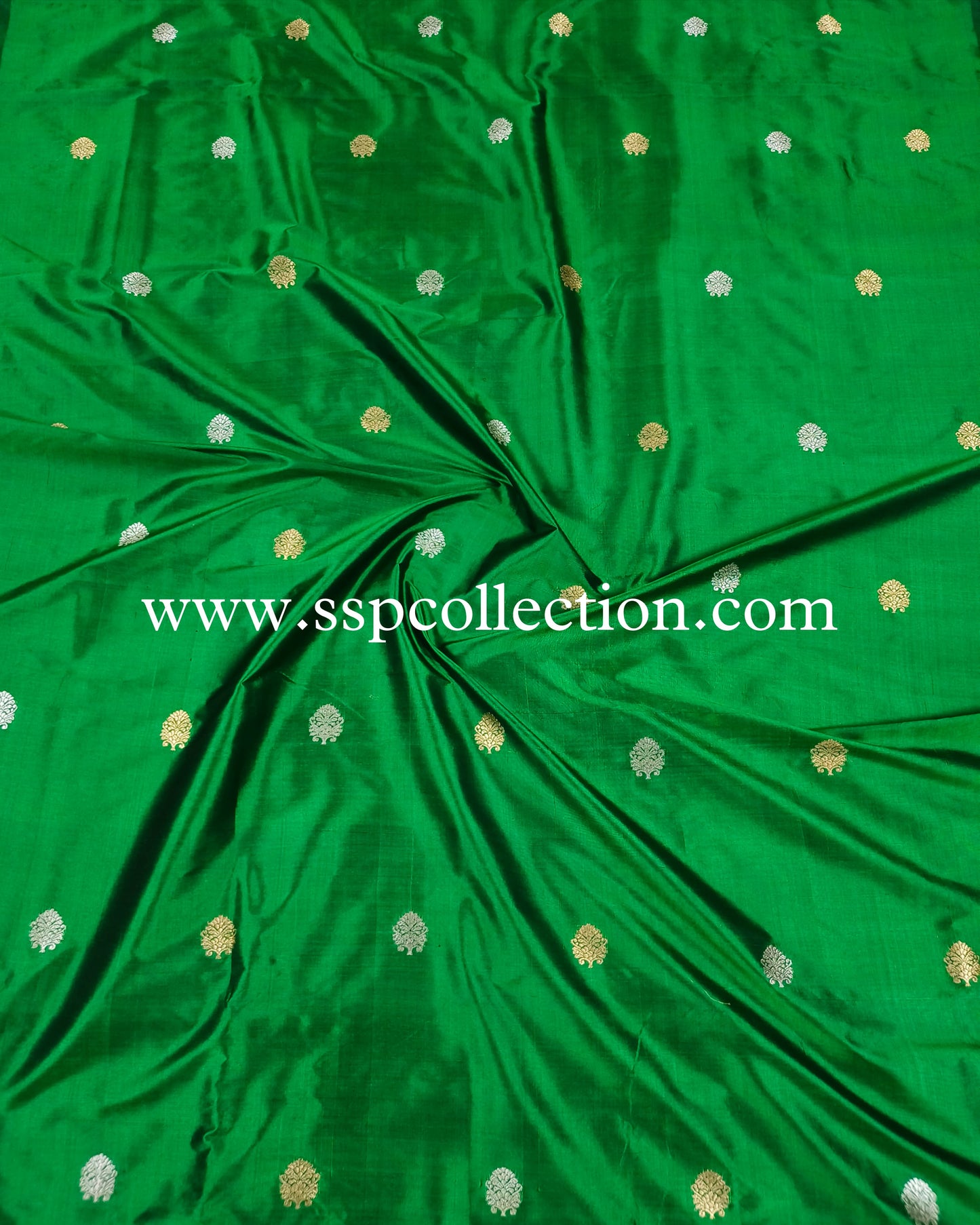 Irish-Green Pure Katan Silk Banarasi Fabric
