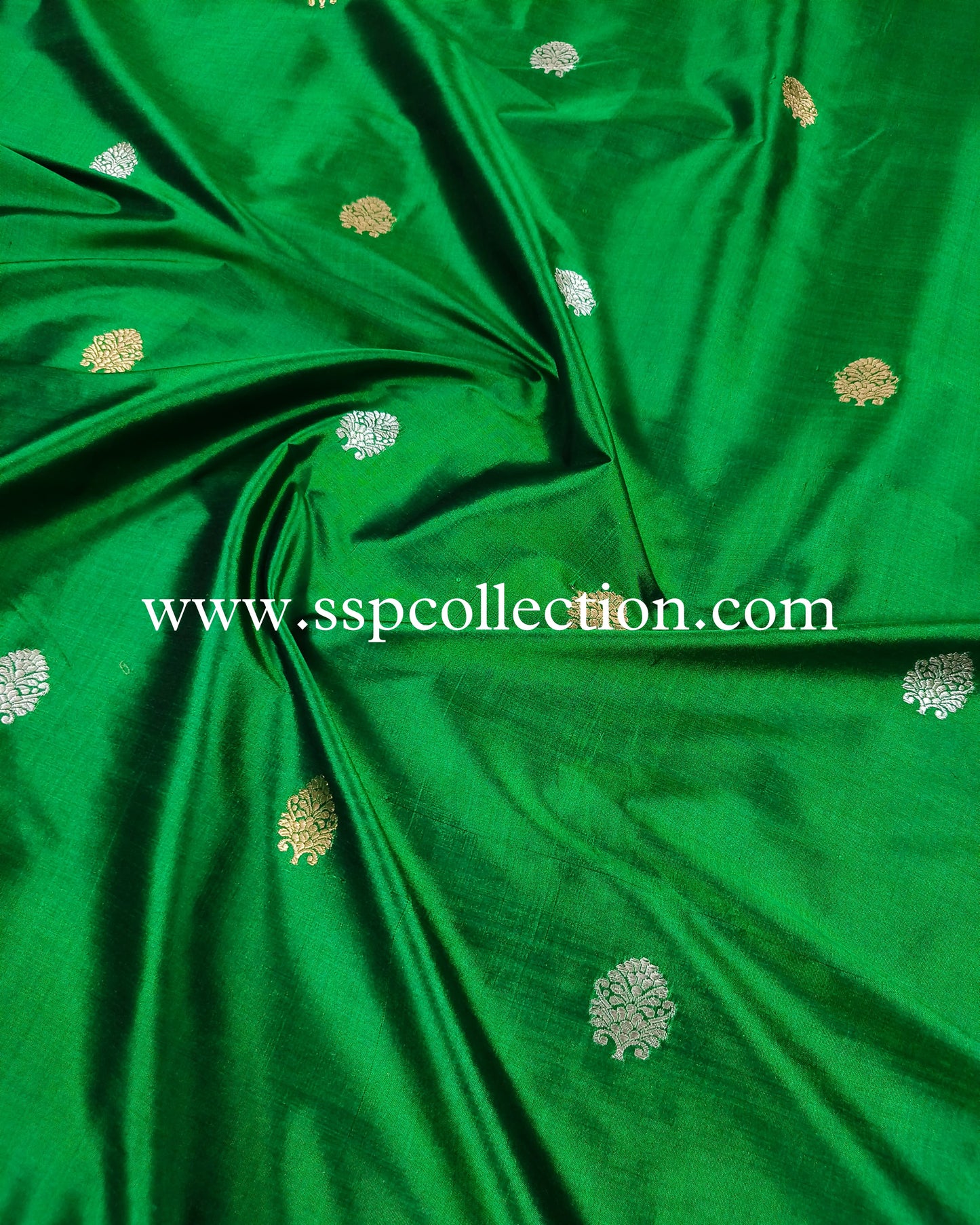Irish-Green Pure Katan Silk Banarasi Fabric