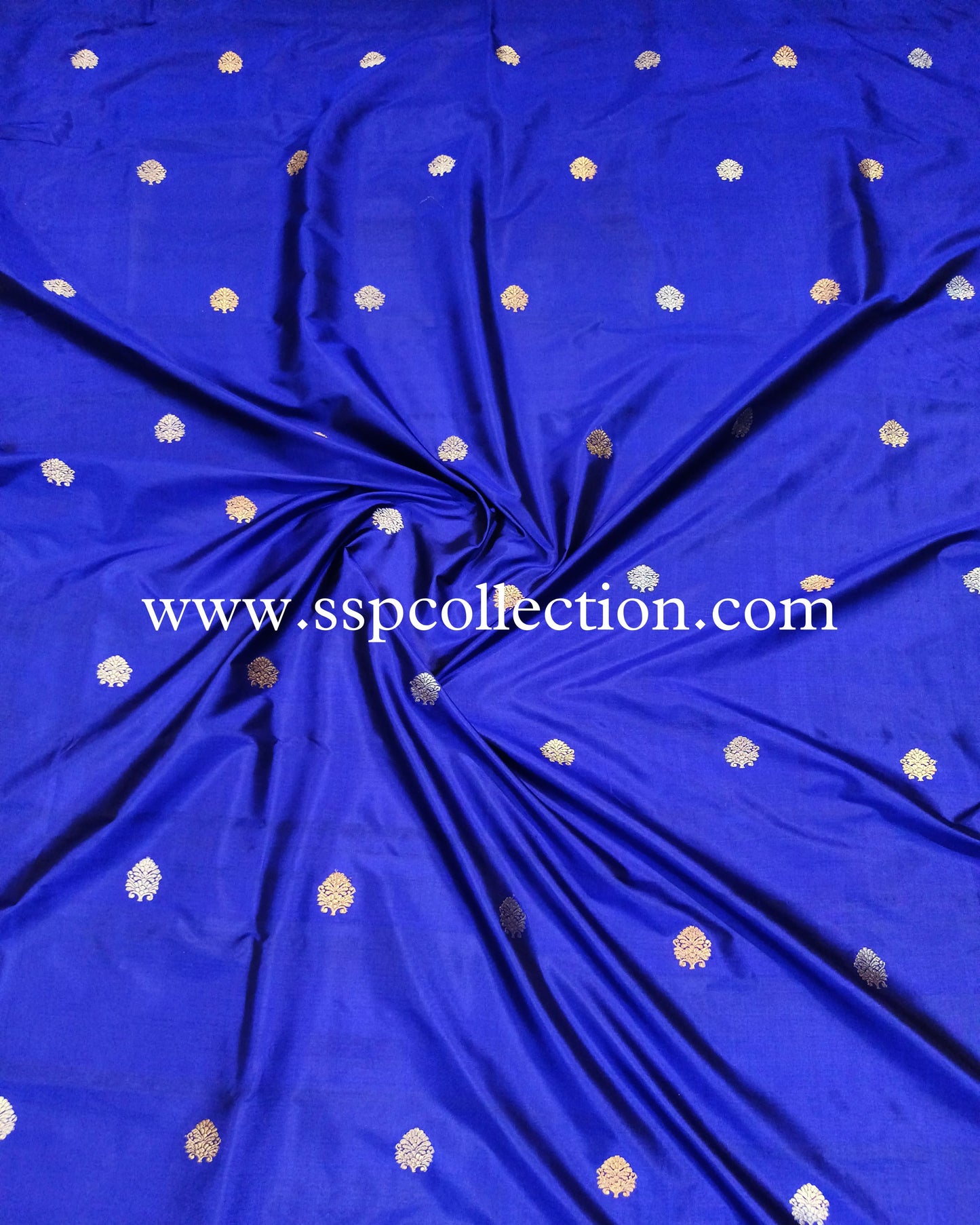 Royal-Blue Pure Katan Silk Banarasi Fabric