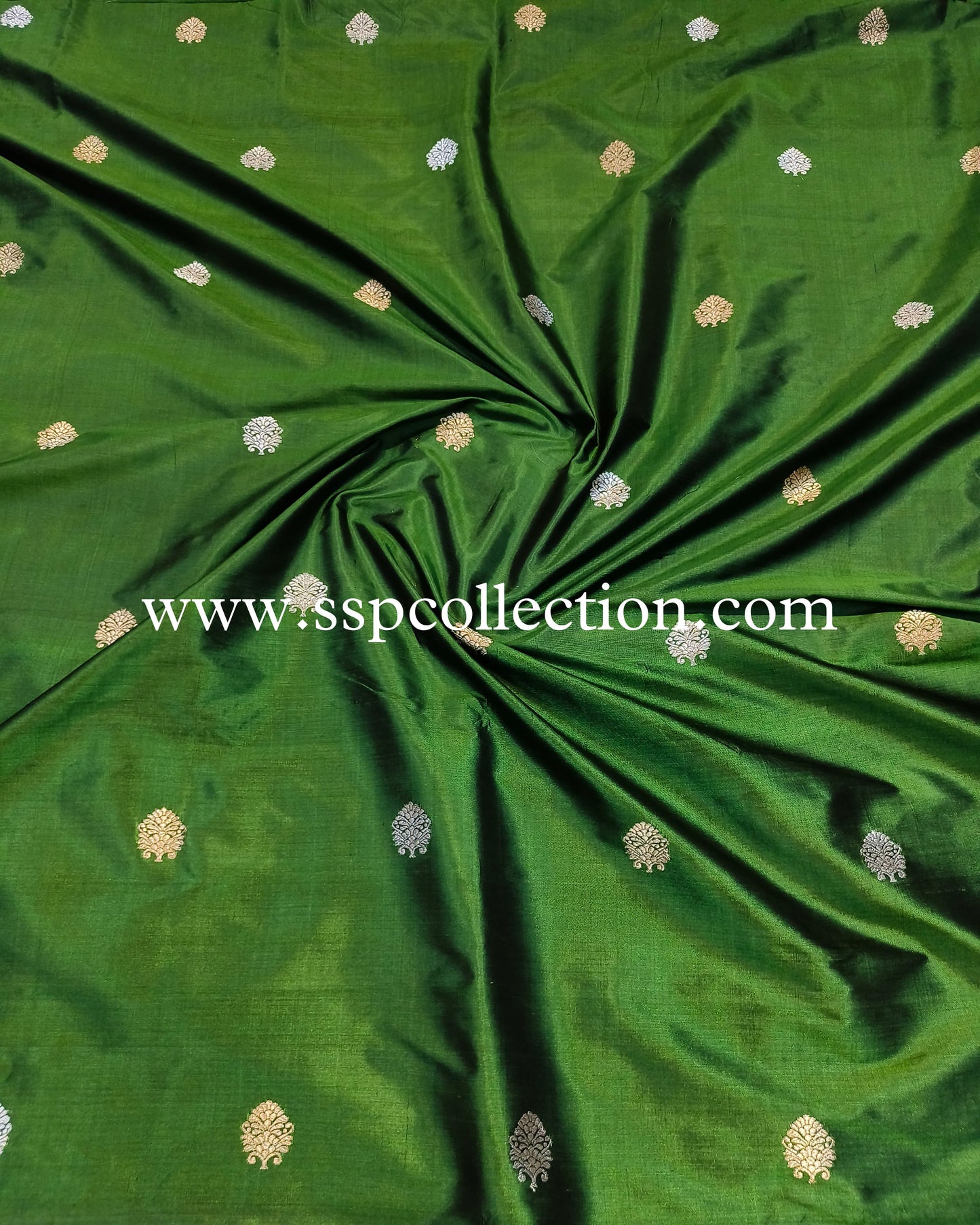 Mehndi-Green Pure Katan Silk Banarasi Fabric
