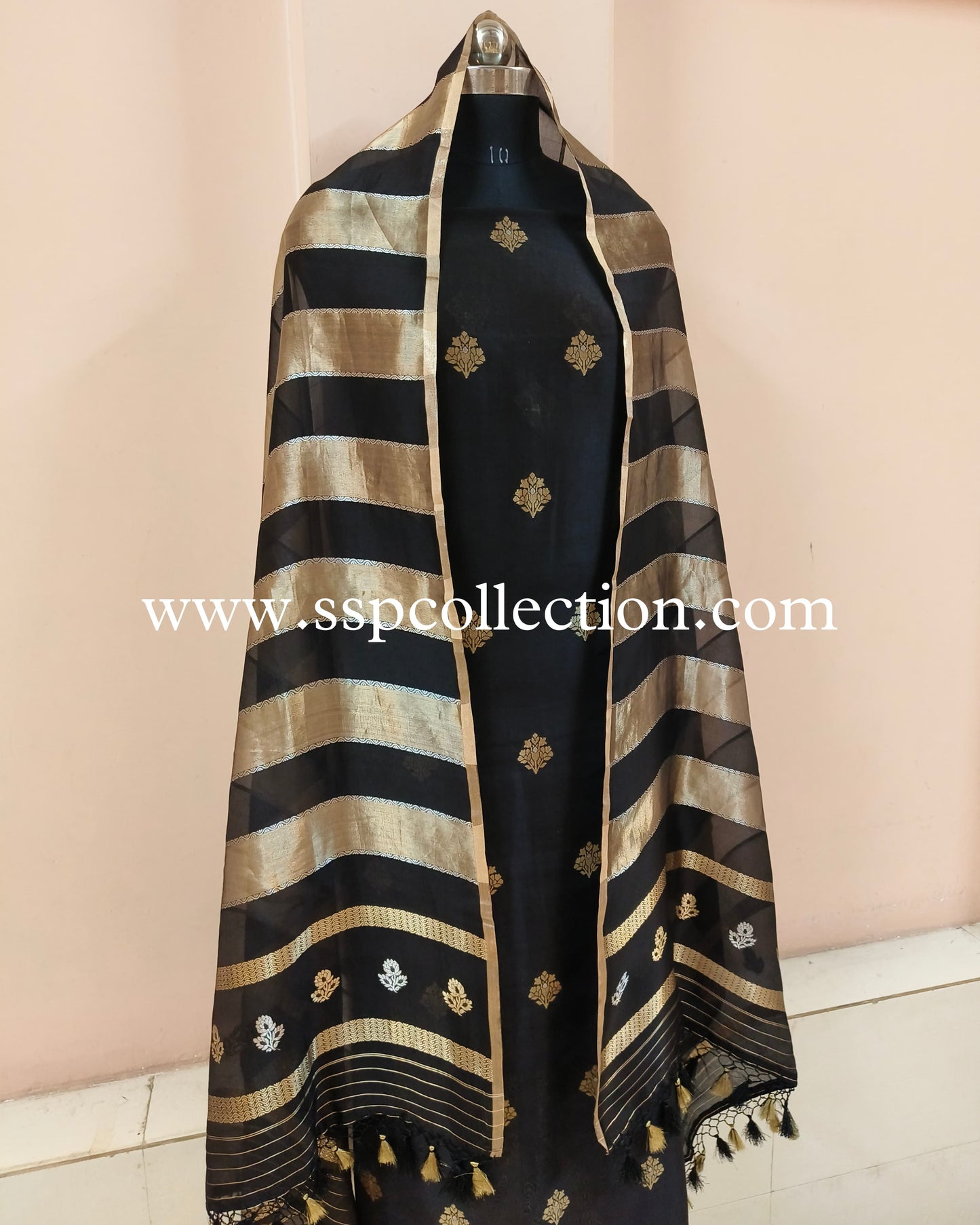 Black Handwoven Pure Banarasi Silk Suit