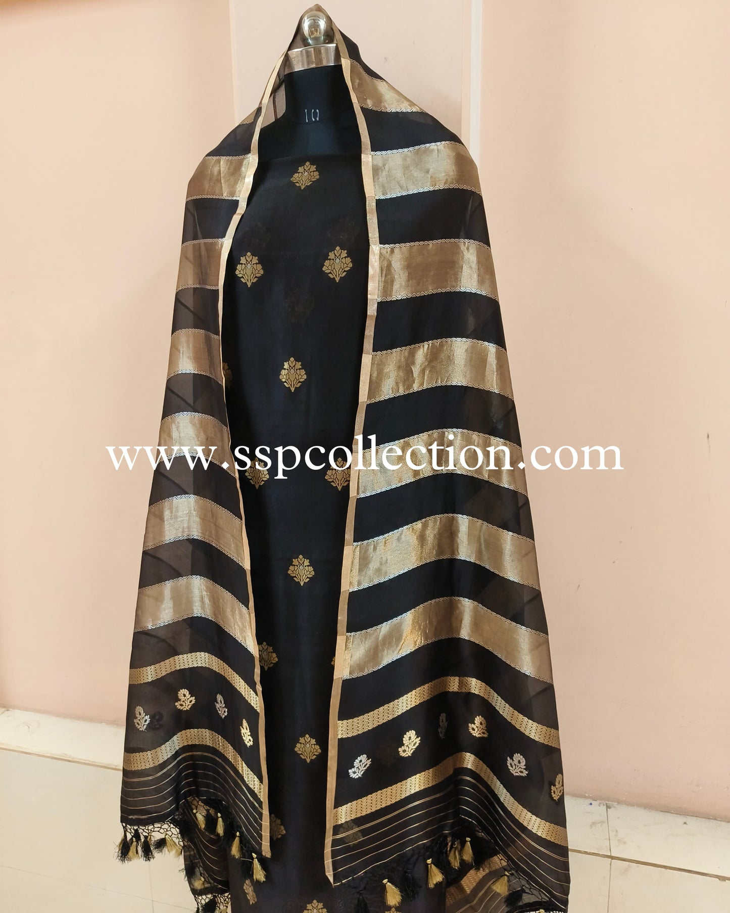Black Handwoven Pure Banarasi Silk Suit