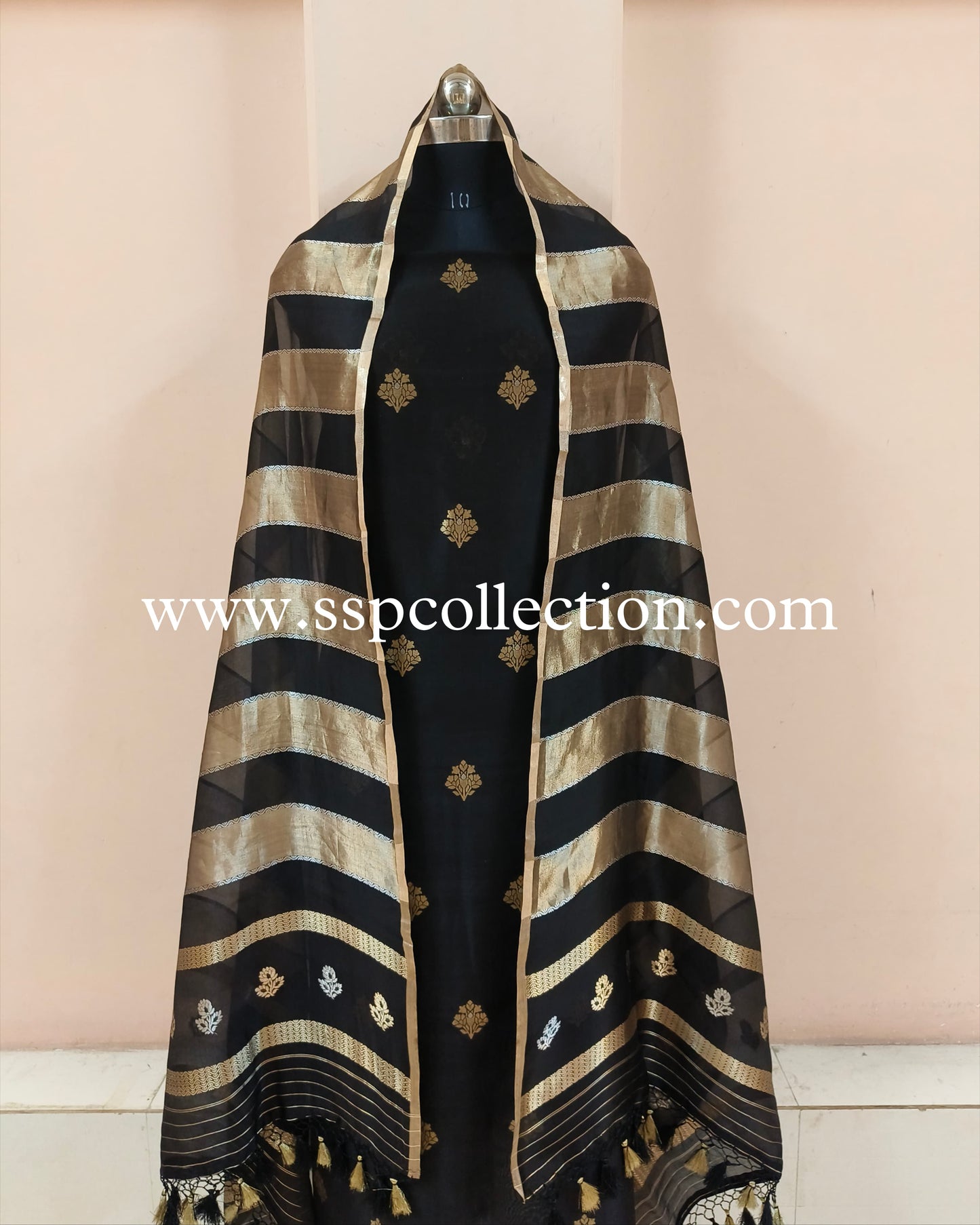 Black Handwoven Pure Banarasi Silk Suit