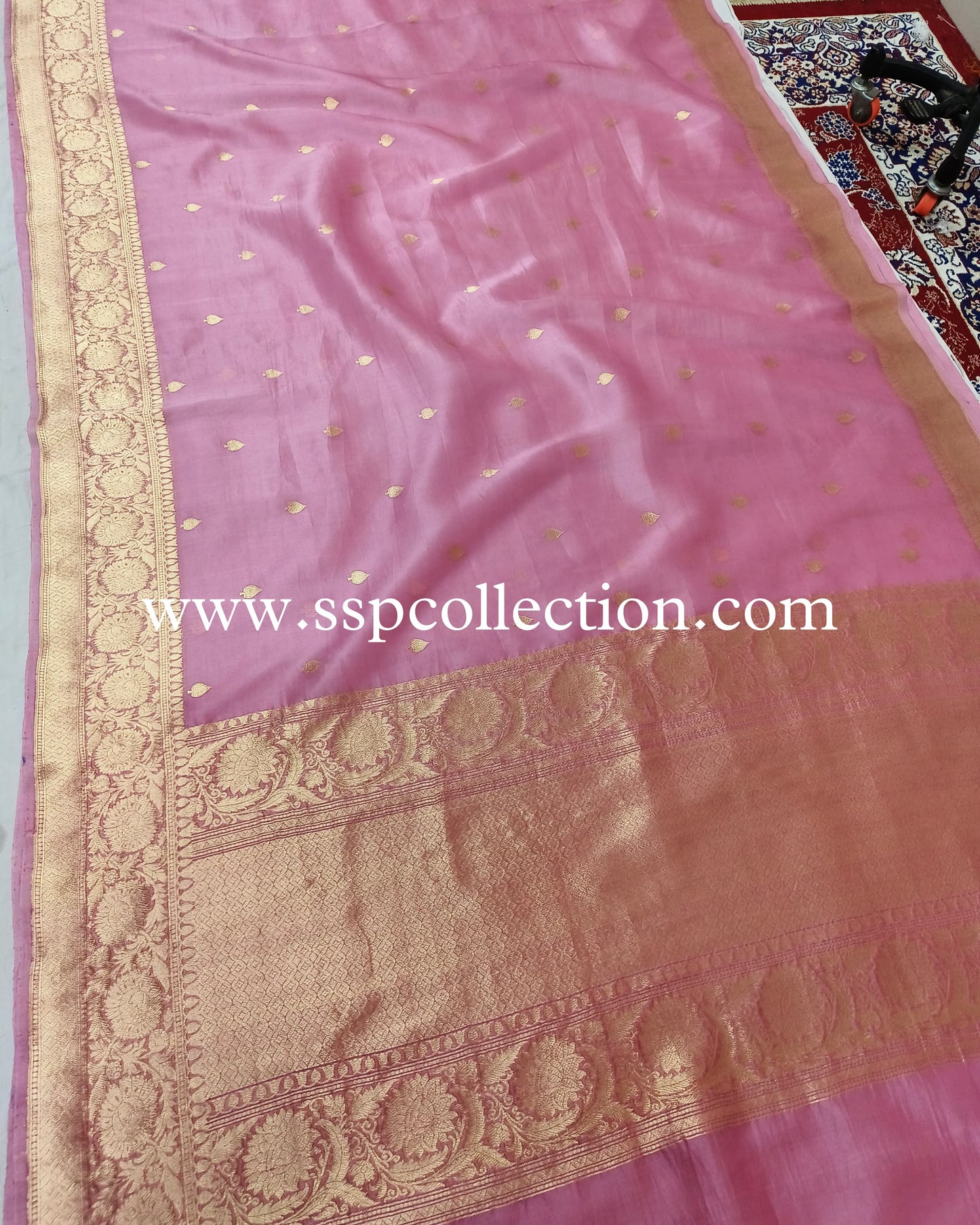 Turkish-Rose Pure Kora Silk Banarasi Saree
