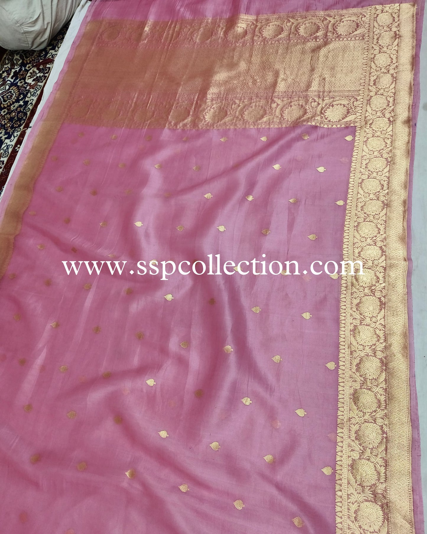 Turkish-Rose Pure Kora Silk Banarasi Saree