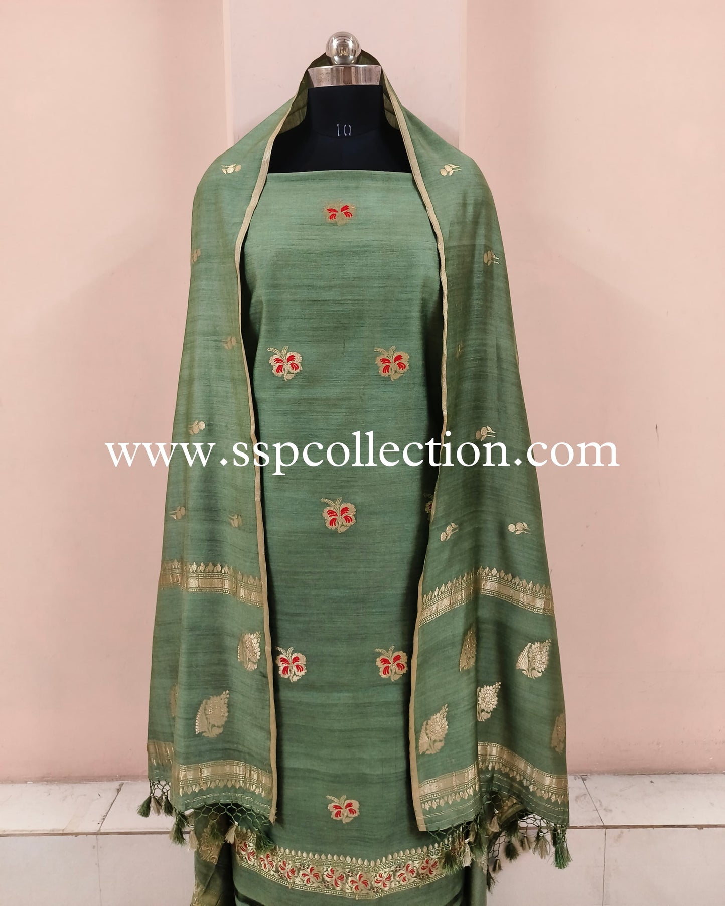 Hazel-Green Banarasi Pure Moonga Silk Suit