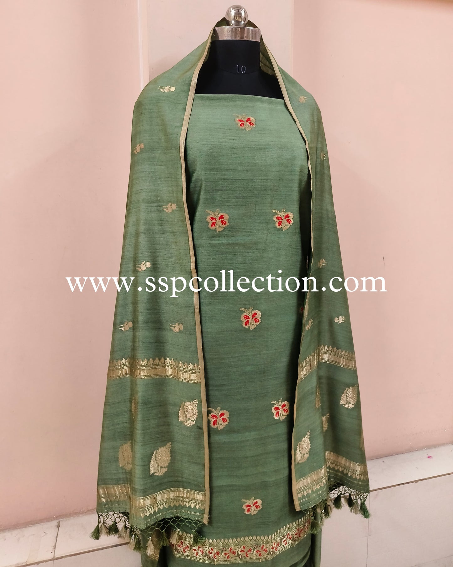Hazel-Green Banarasi Pure Moonga Silk Suit