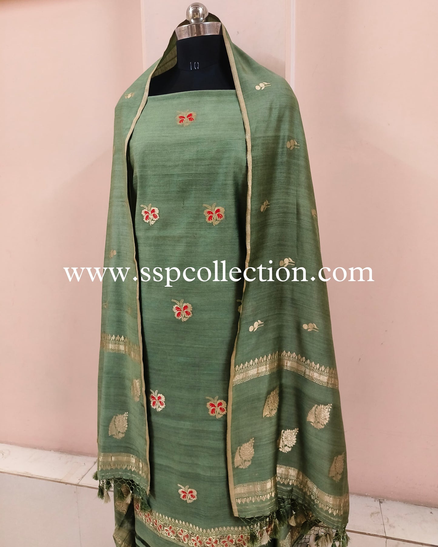 Hazel-Green Banarasi Pure Moonga Silk Suit