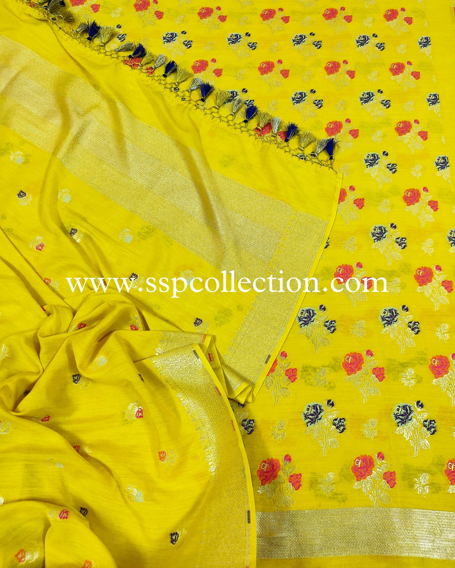 Yellow Pure Moonga Silk Tilfi Banarasi Suit