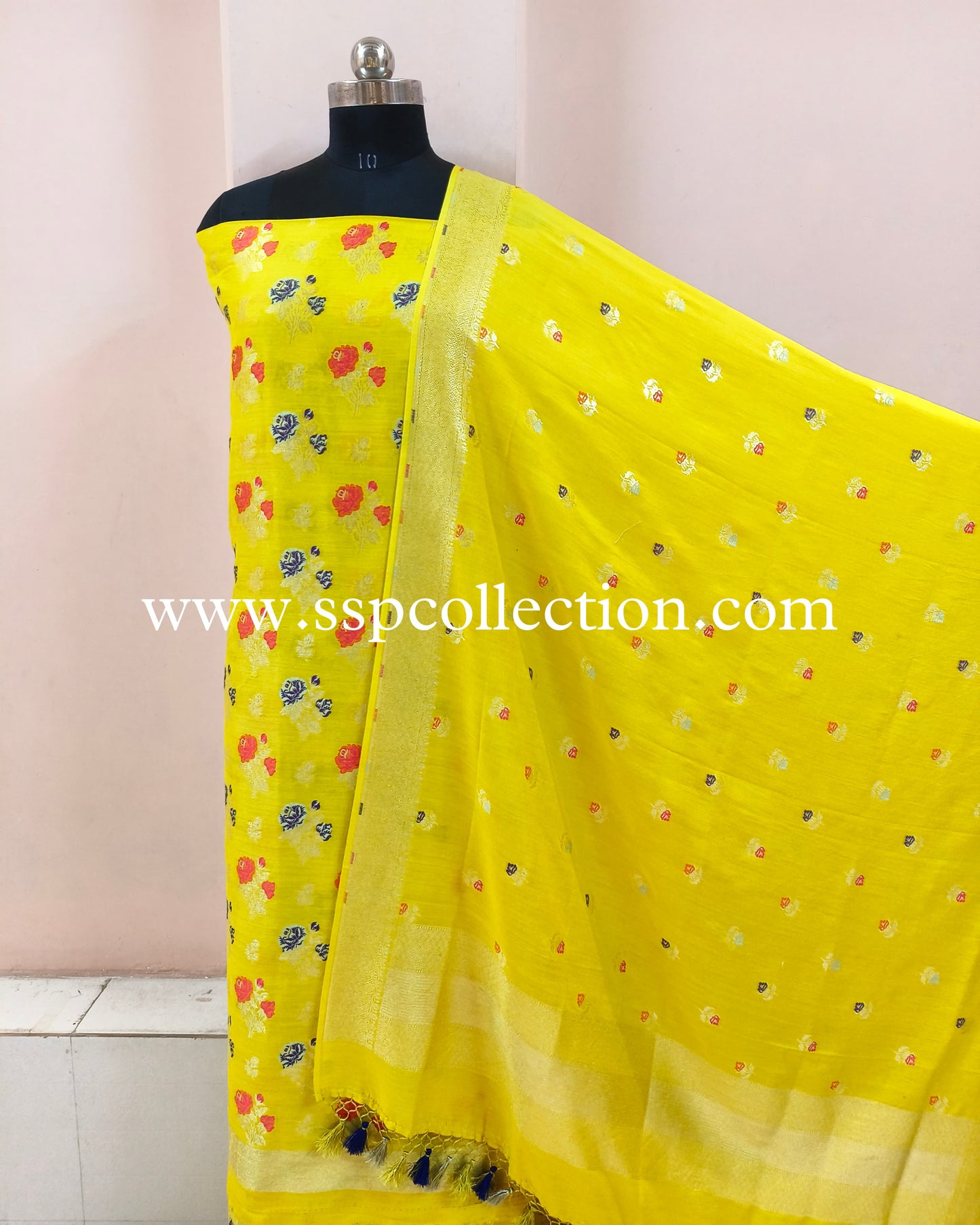 Yellow Pure Moonga Silk Tilfi Banarasi Suit