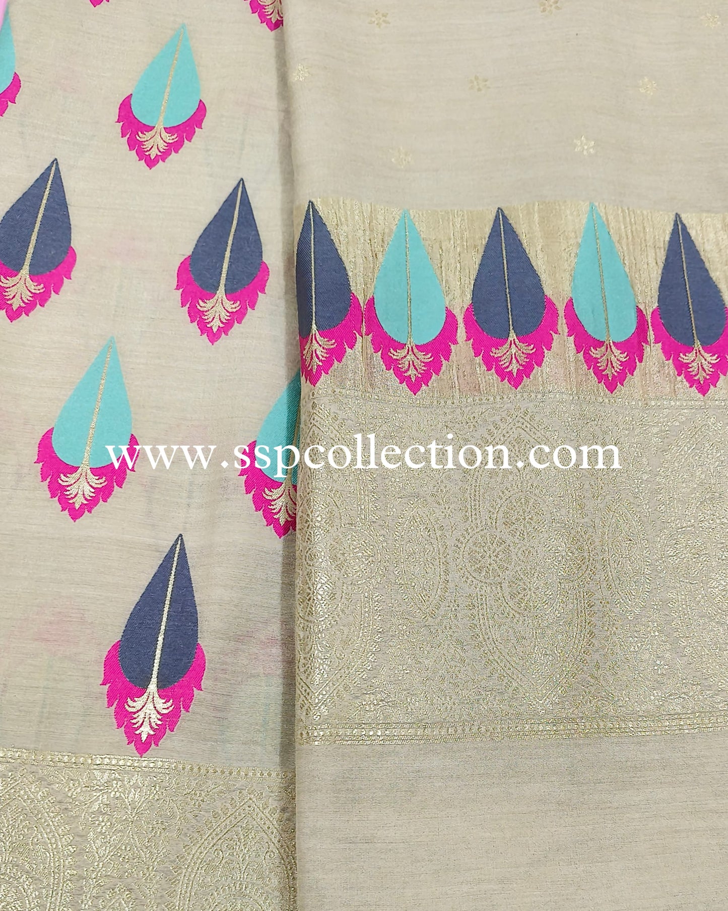 Beige Pure Moonga Silk Tilfi Banarasi Suit