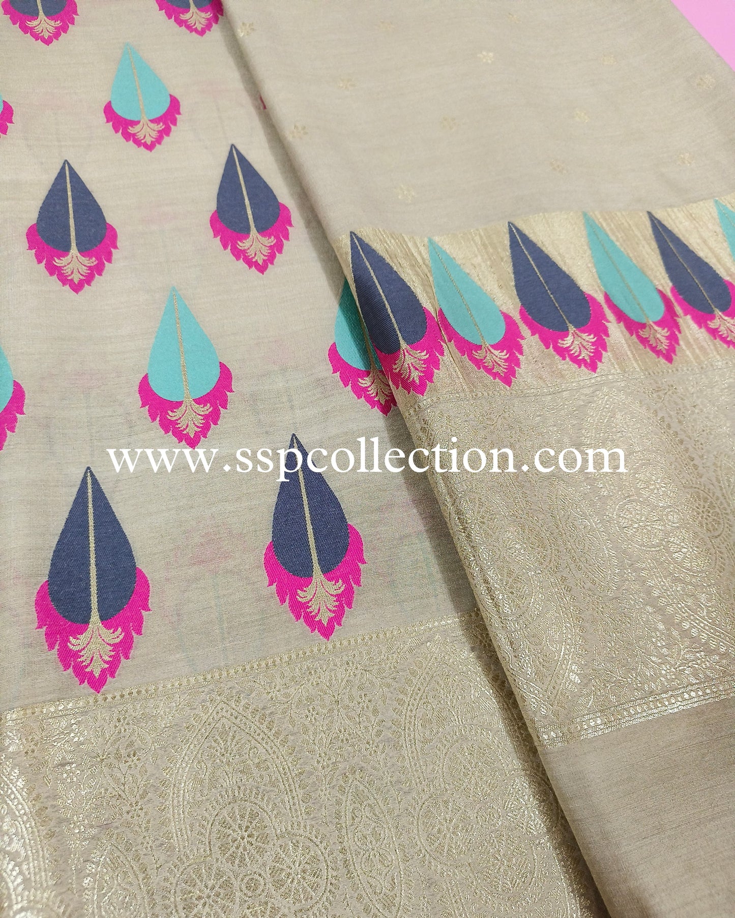 Beige Pure Moonga Silk Tilfi Banarasi Suit