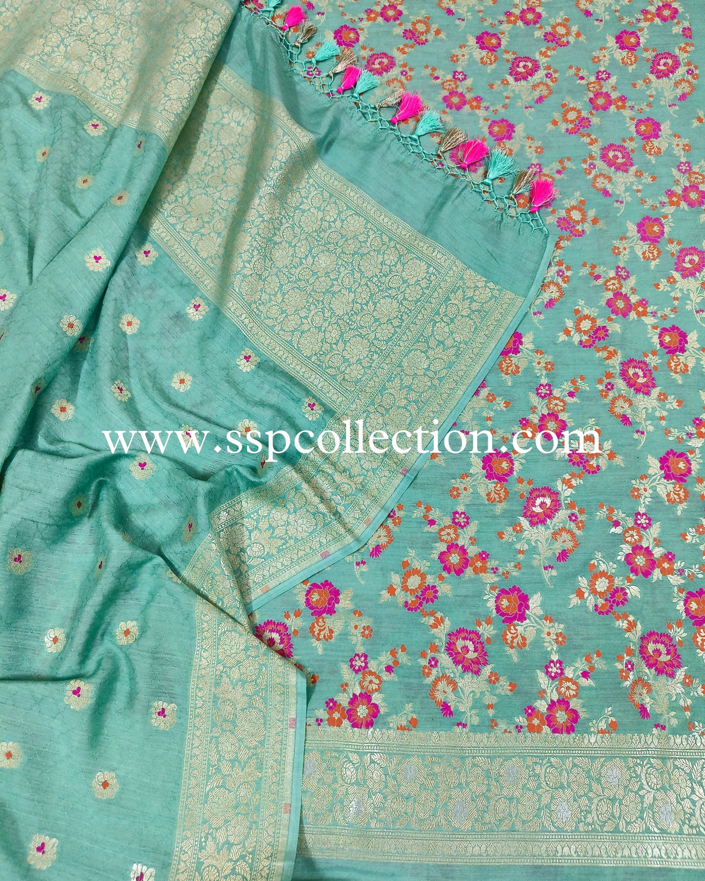 Light-Sea-Green Pure Moonga Silk Tilfi Banarasi Suit