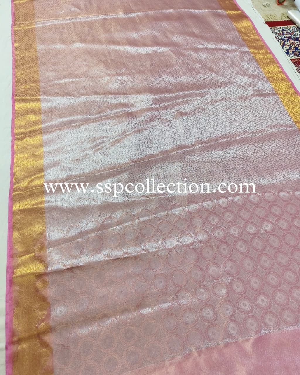 Pink Pure Tissue Silk Tanchoi Brocade Banarasi Saree