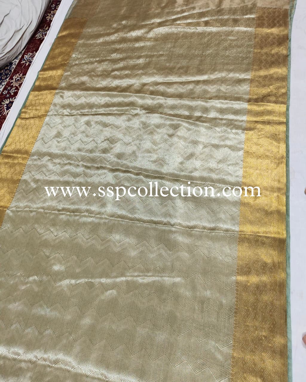 Hazel-Green Pure Tissue Silk Tanchoi Brocade Banarasi Saree