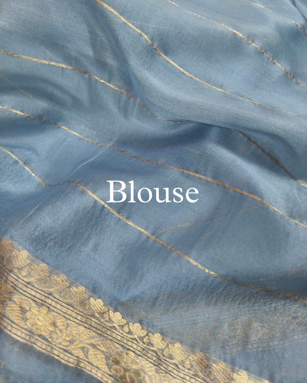 Light-Blue-Grey Pure Kora Silk Rangkaat Banarasi Saree