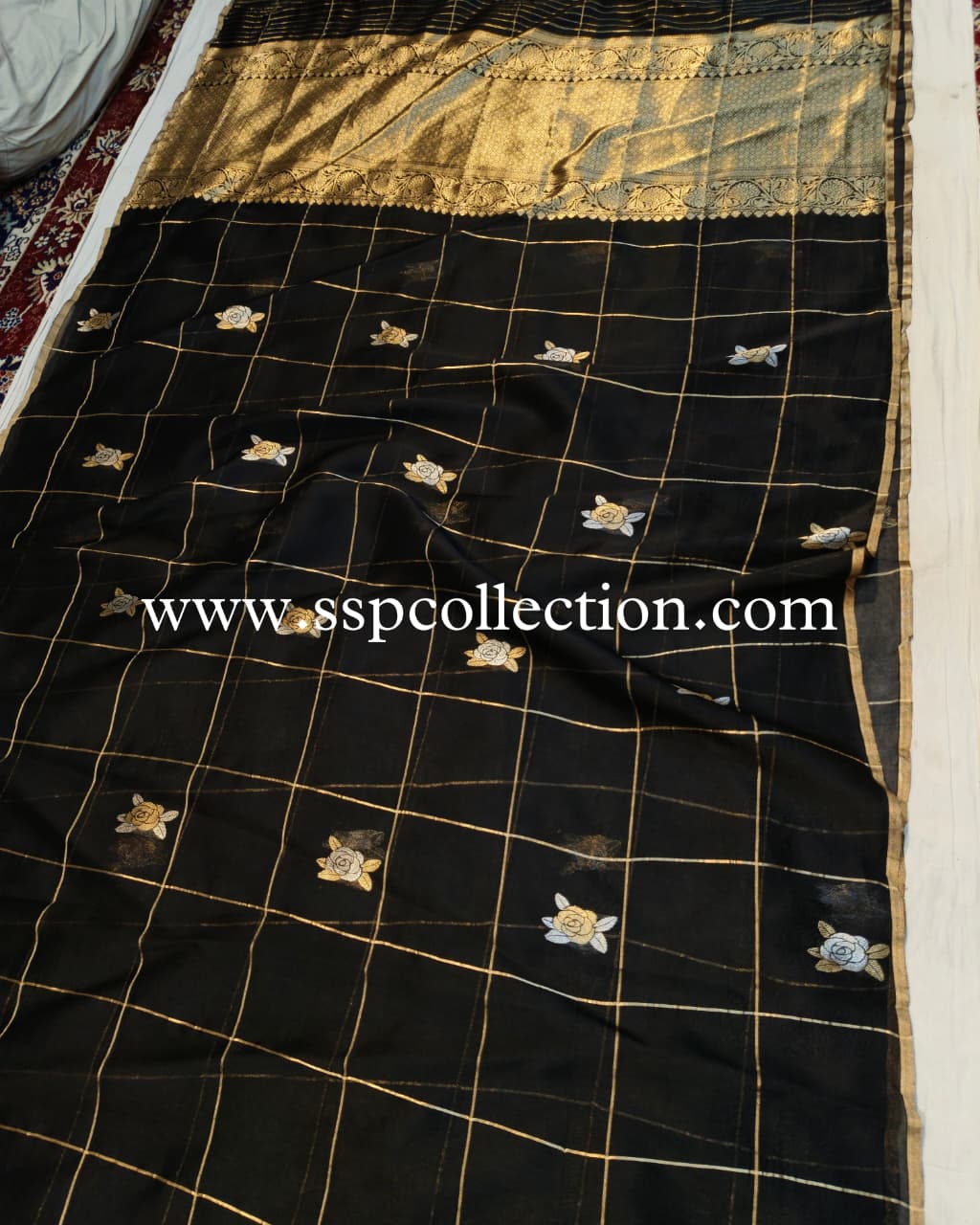 Black Pure Kora Silk Banarasi Saree