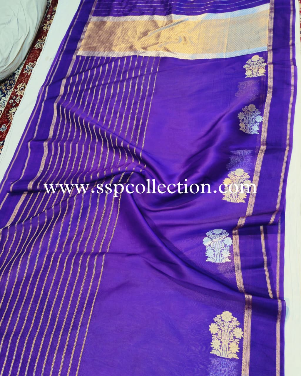 Purple Pure Kora Silk Banarasi Saree