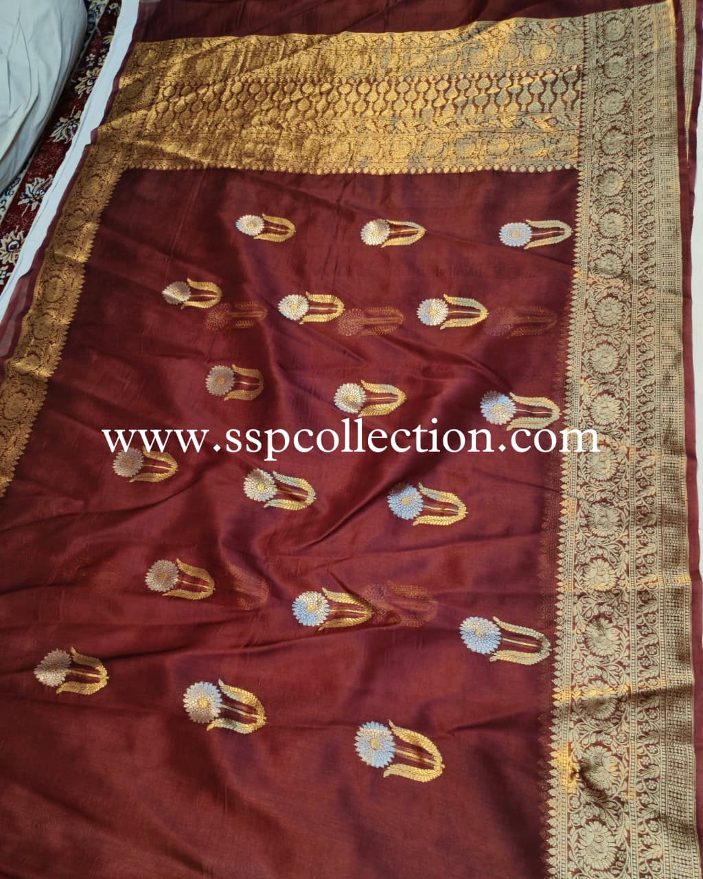 Wine Pure Kora Silk Banarasi Saree