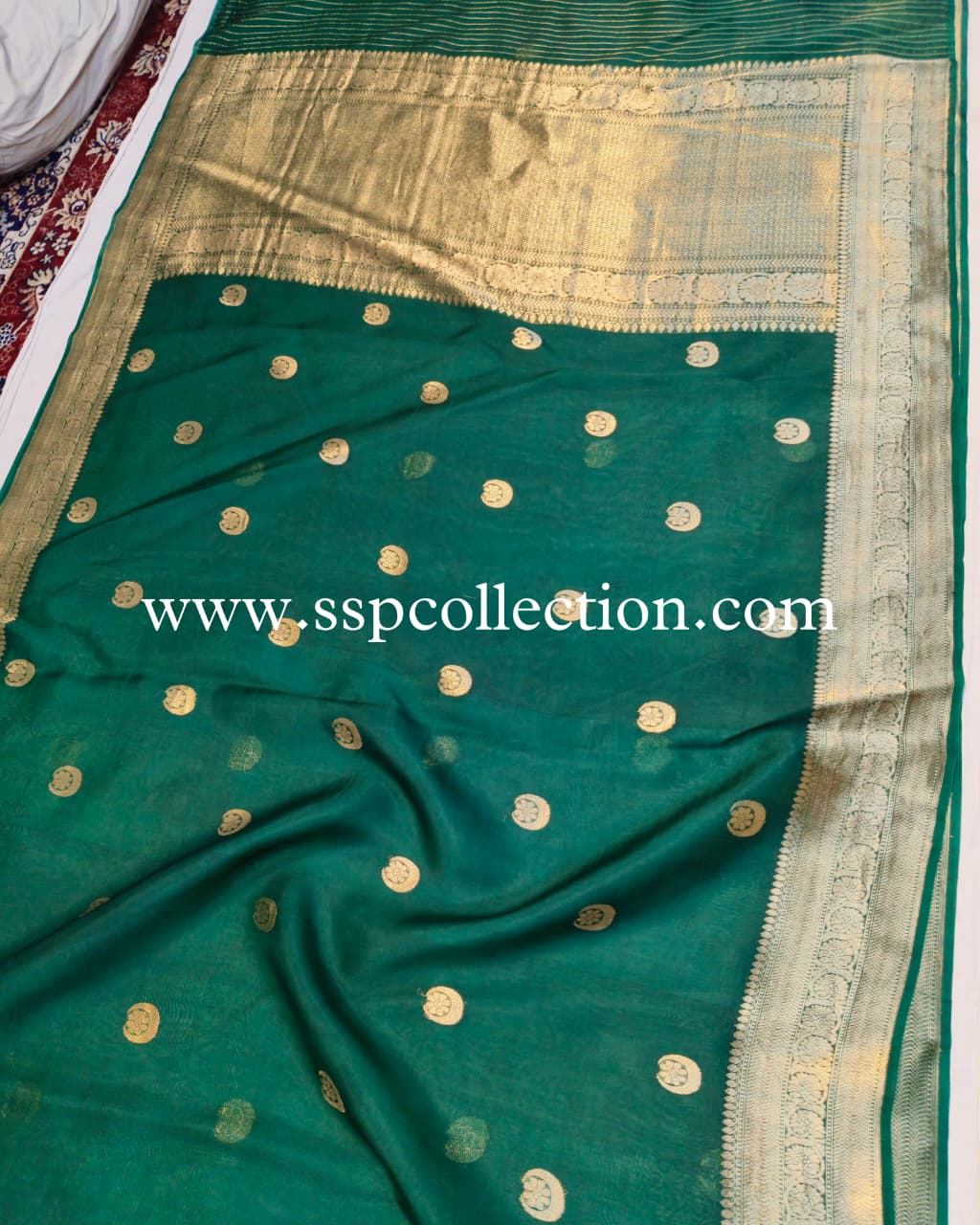 Rama-Green Pure Kora Silk Banarasi Saree