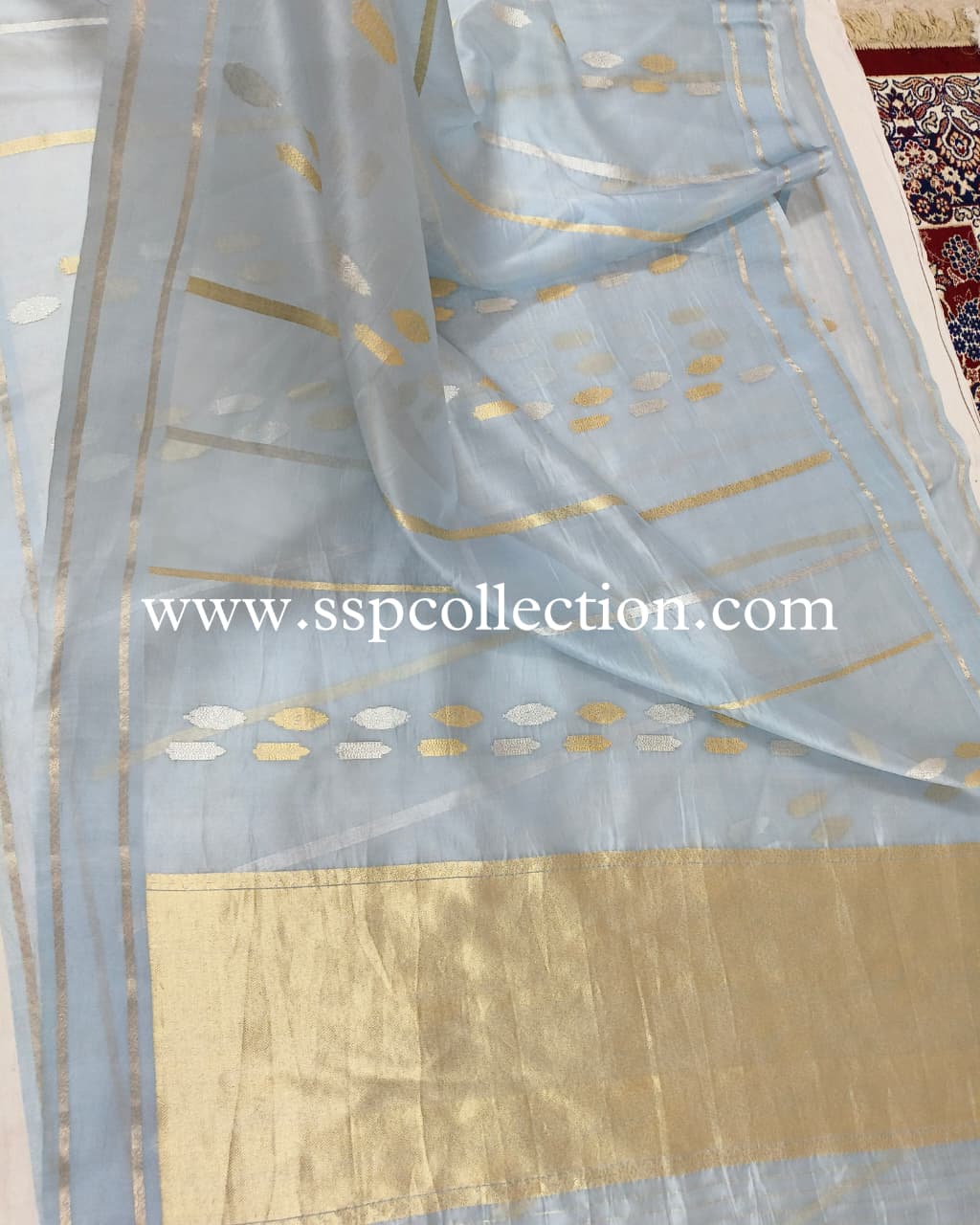 Light-Gray Pure Kora Silk Banarasi Saree