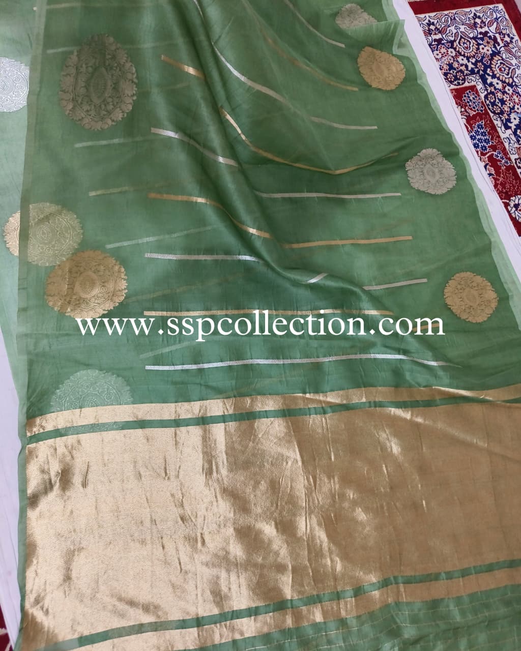 Hazel-Green Pure Kora Silk Banarasi Saree