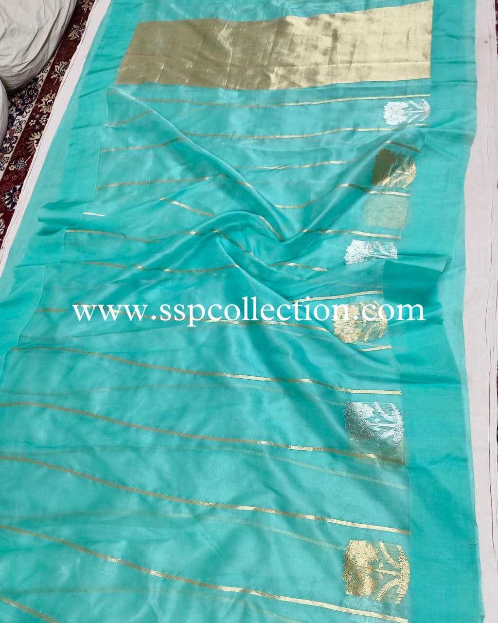 Light-Sea-Green Pure Kora Silk Banarasi Saree