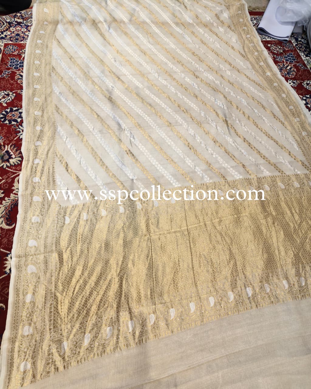 Natural-Beige Pure Tussar Georgette Banarasi Saree