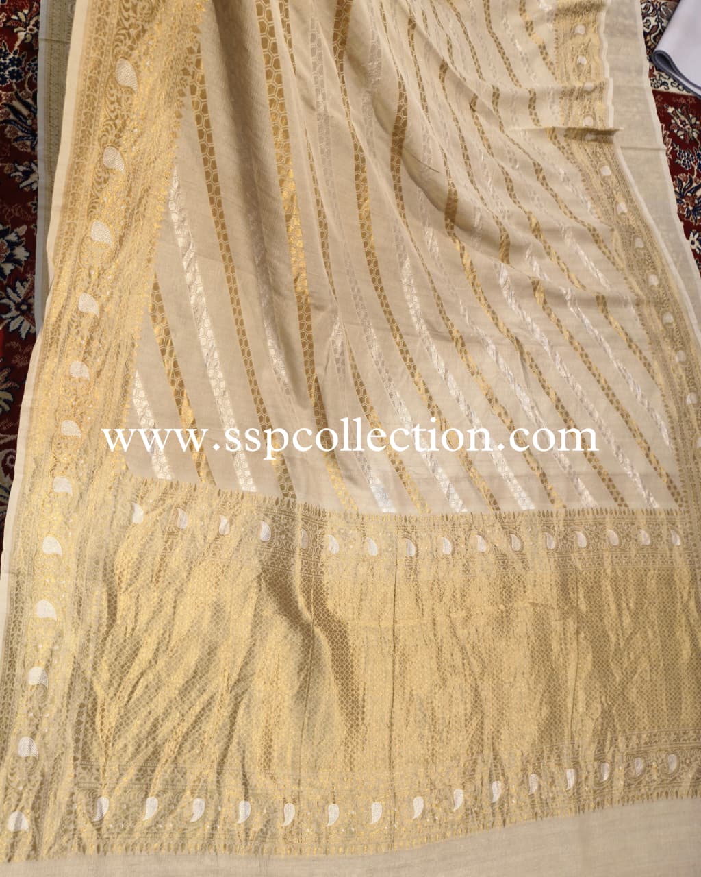 Natural-Beige Pure Tussar Georgette Banarasi Saree