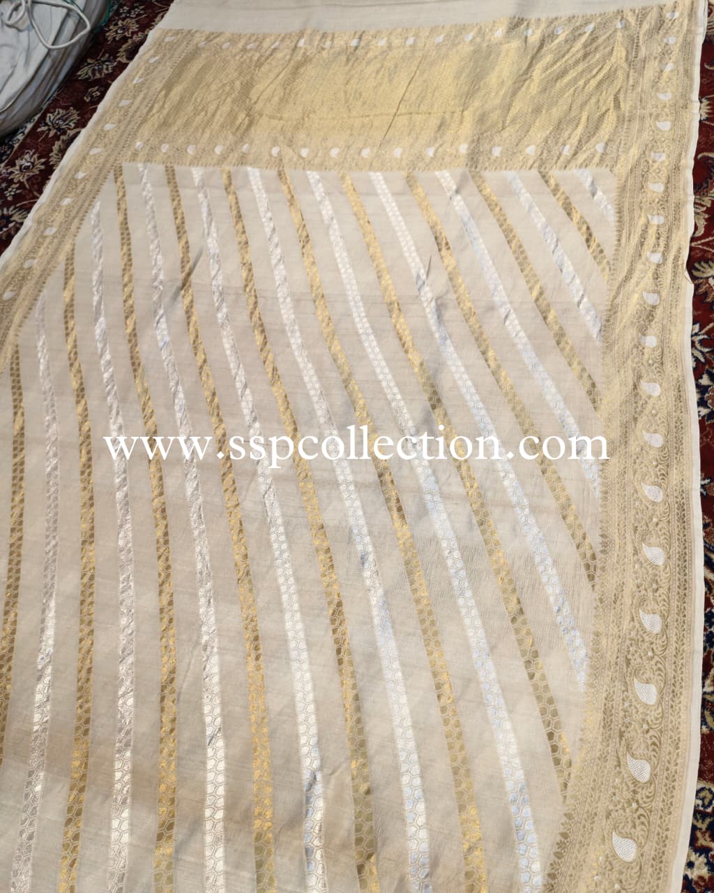 Natural-Beige Pure Tussar Georgette Banarasi Saree