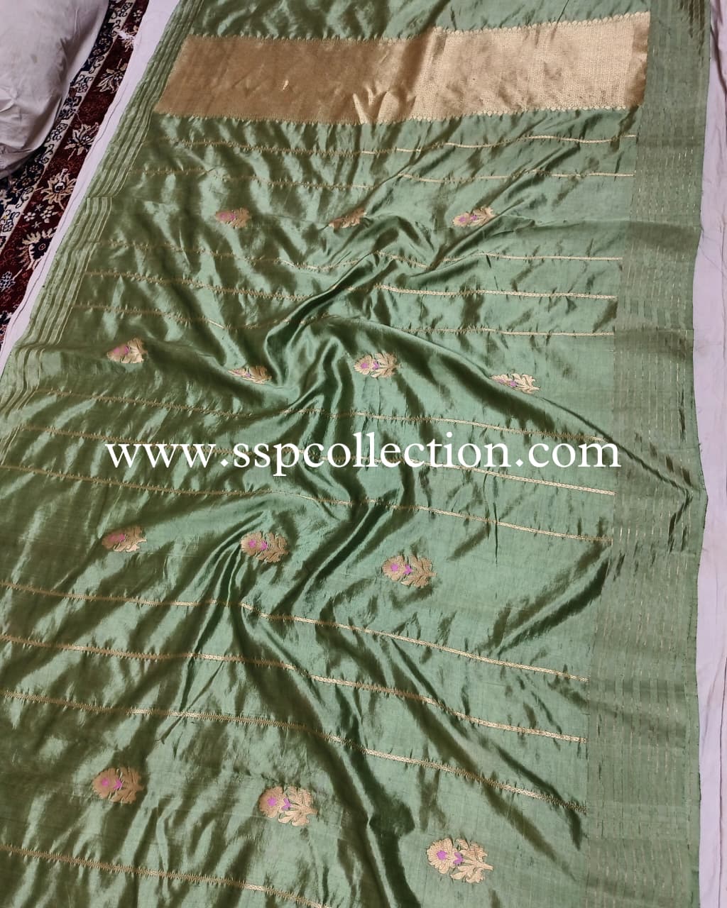 Sage-Green Pure Mango Silk Banarasi Saree