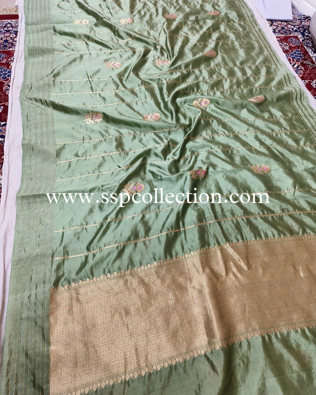 Sage-Green Pure Mango Silk Banarasi Saree
