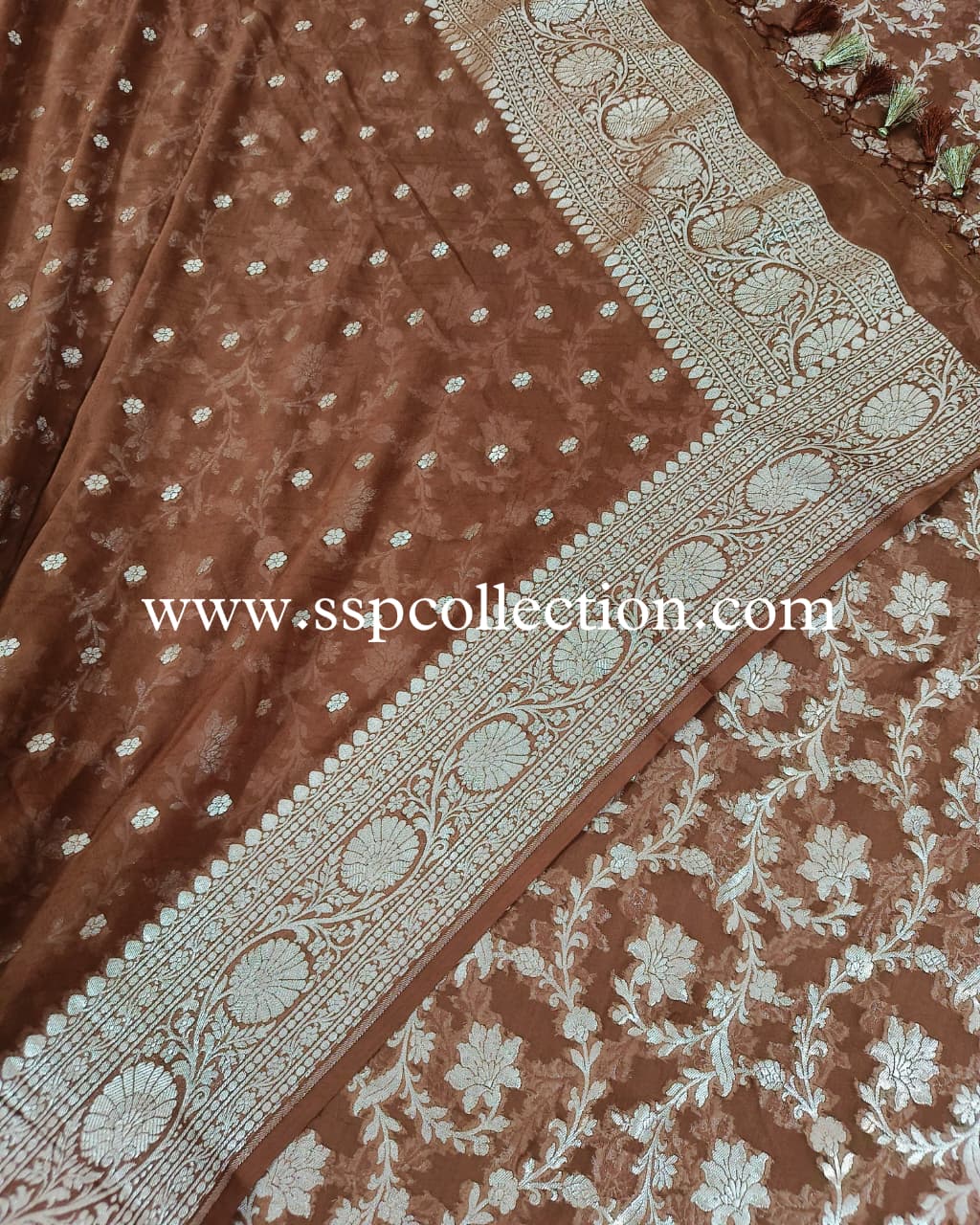 Brown Pure Georgette Banarasi Suit