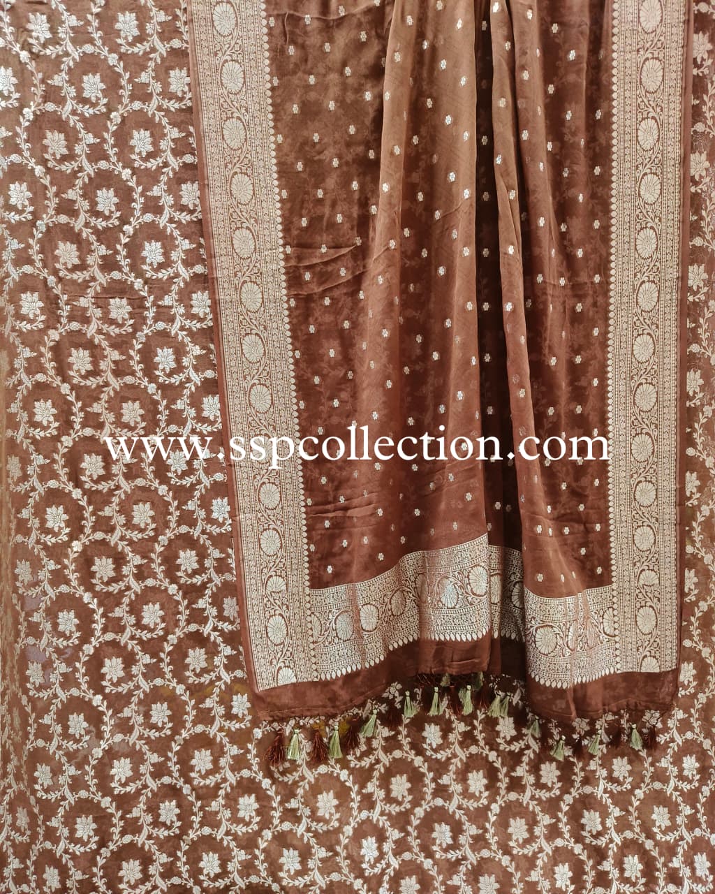 Brown Pure Georgette Banarasi Suit