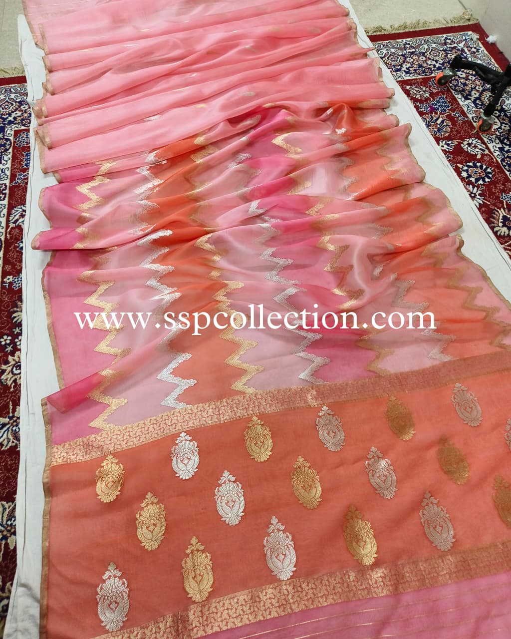 Rose-Pink Pure Kora Silk Rangkaat Banarasi Saree