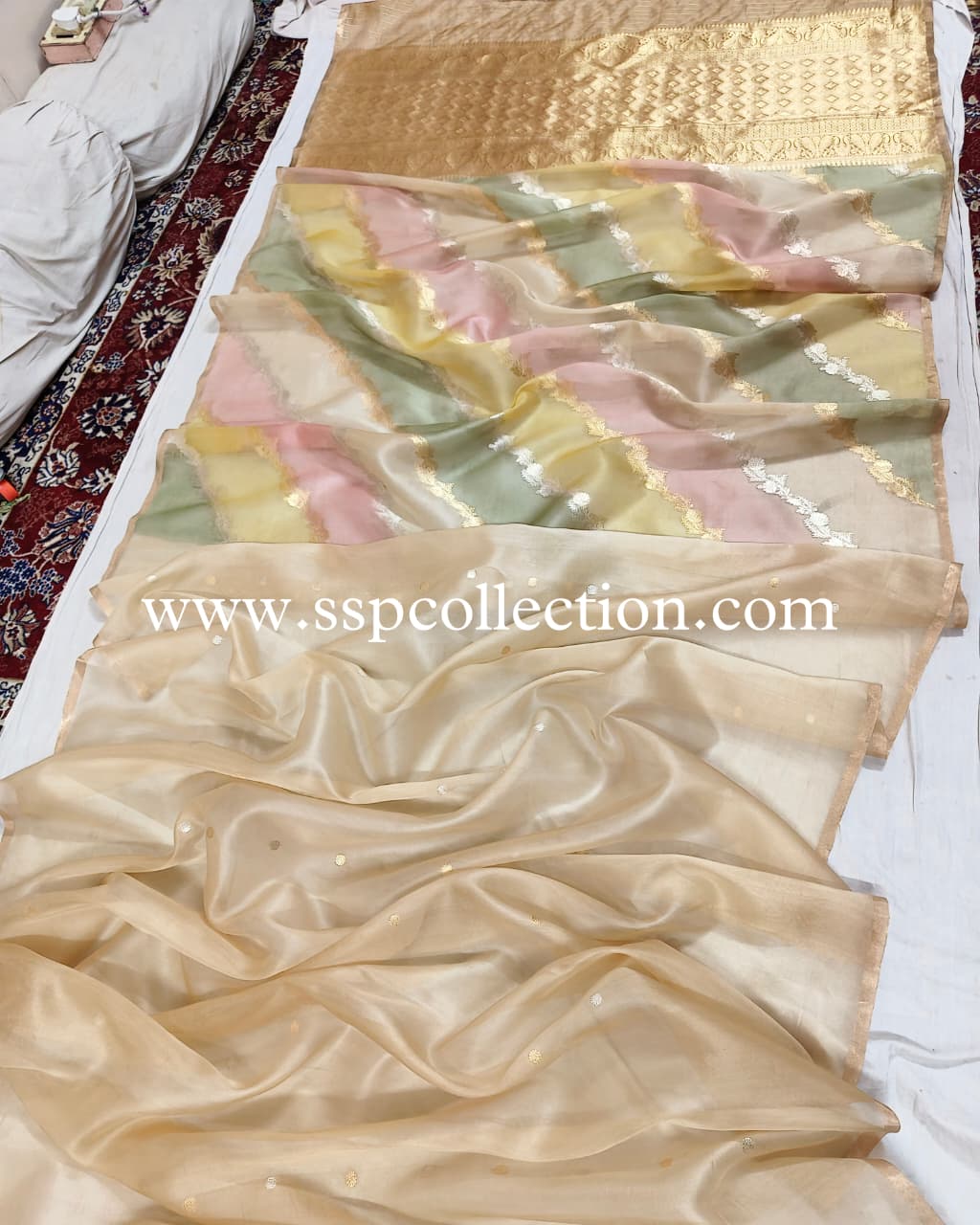 Beige-Gold Pure Kora Silk Rangkaat Banarasi Saree